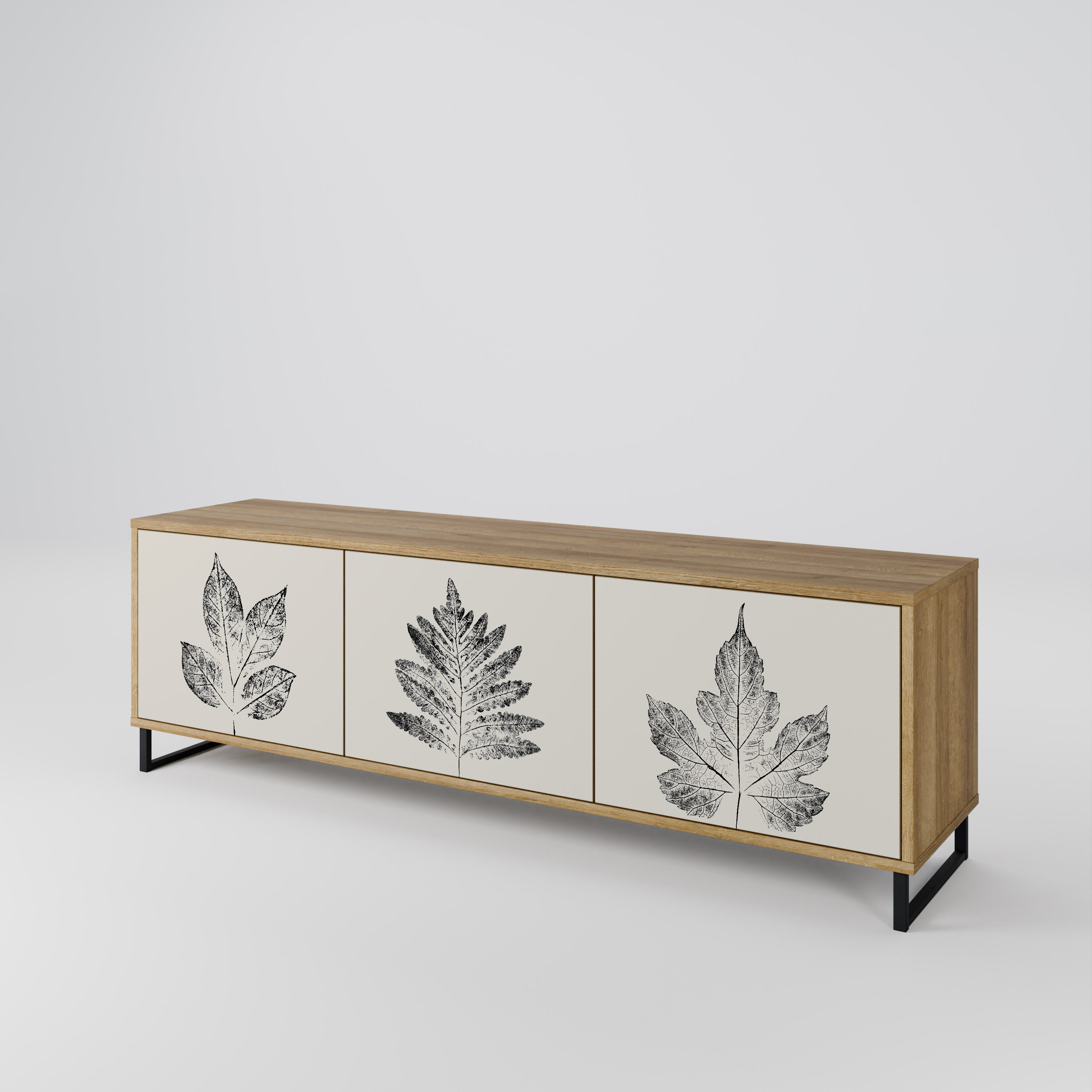 Mueble de TV de 3 puertas con efecto roble LEAFY STAMPS