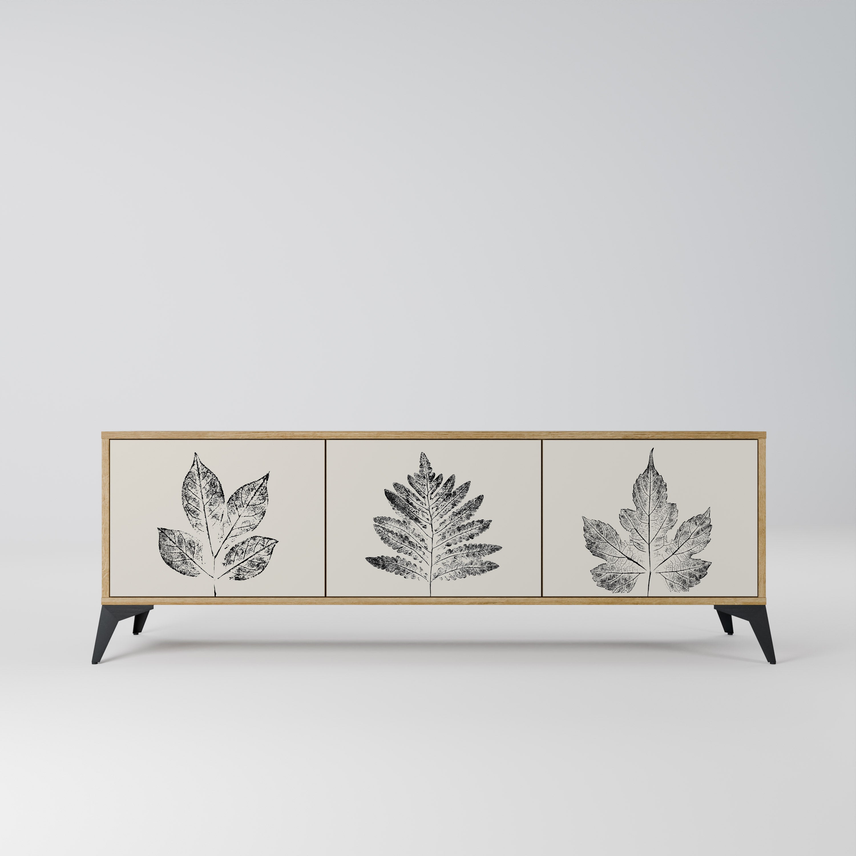 Mueble de TV de 3 puertas con efecto roble LEAFY STAMPS