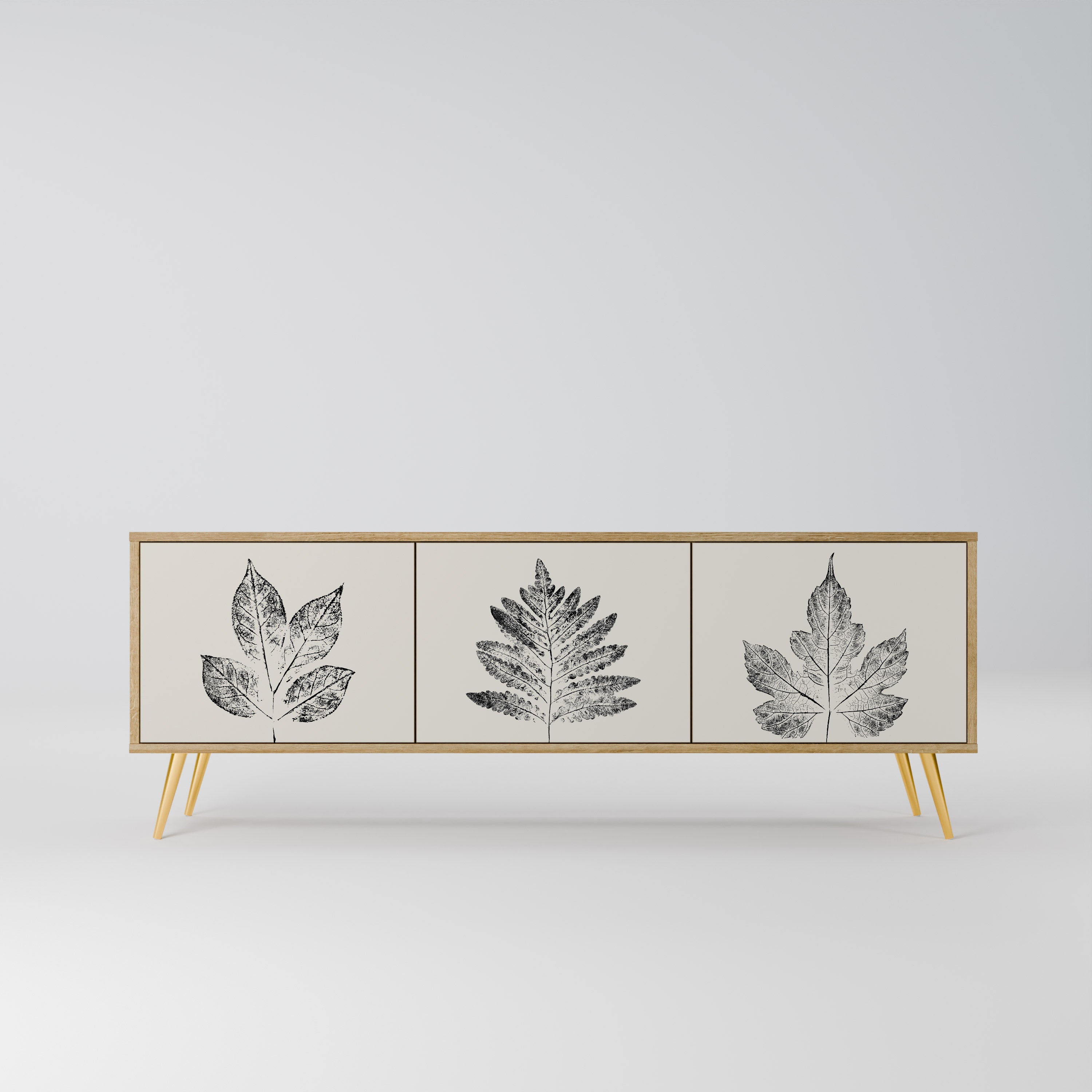 Mueble de TV de 3 puertas con efecto roble LEAFY STAMPS