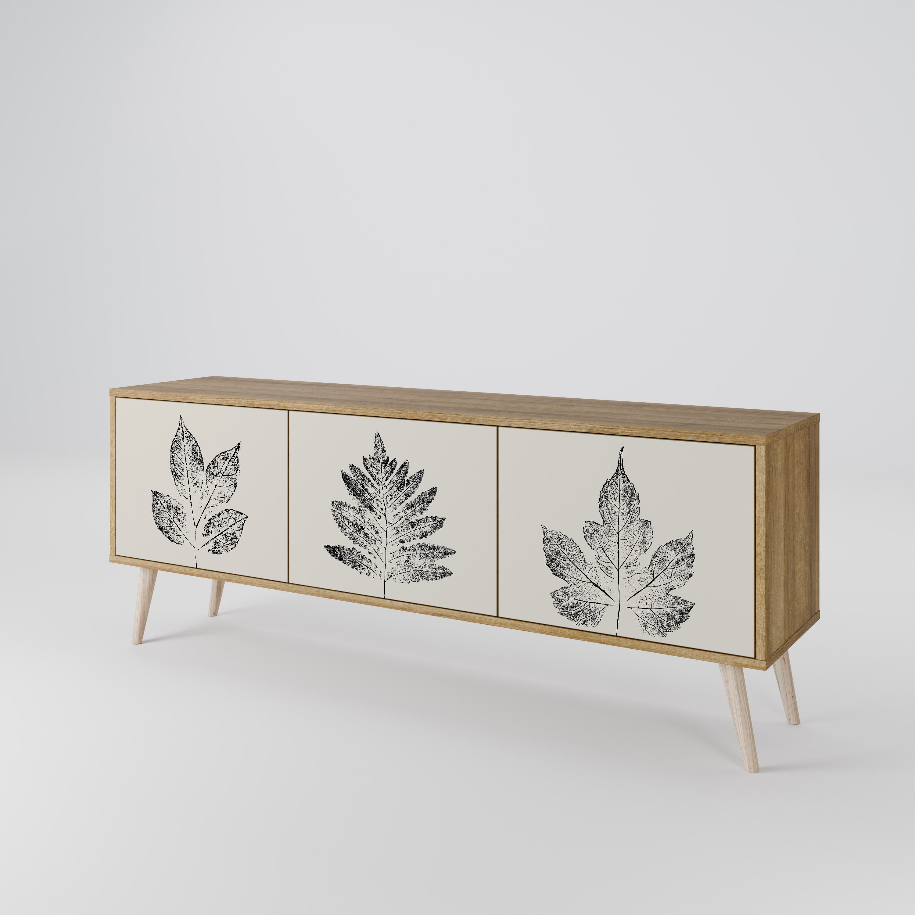 Mueble de TV de 3 puertas con efecto roble LEAFY STAMPS