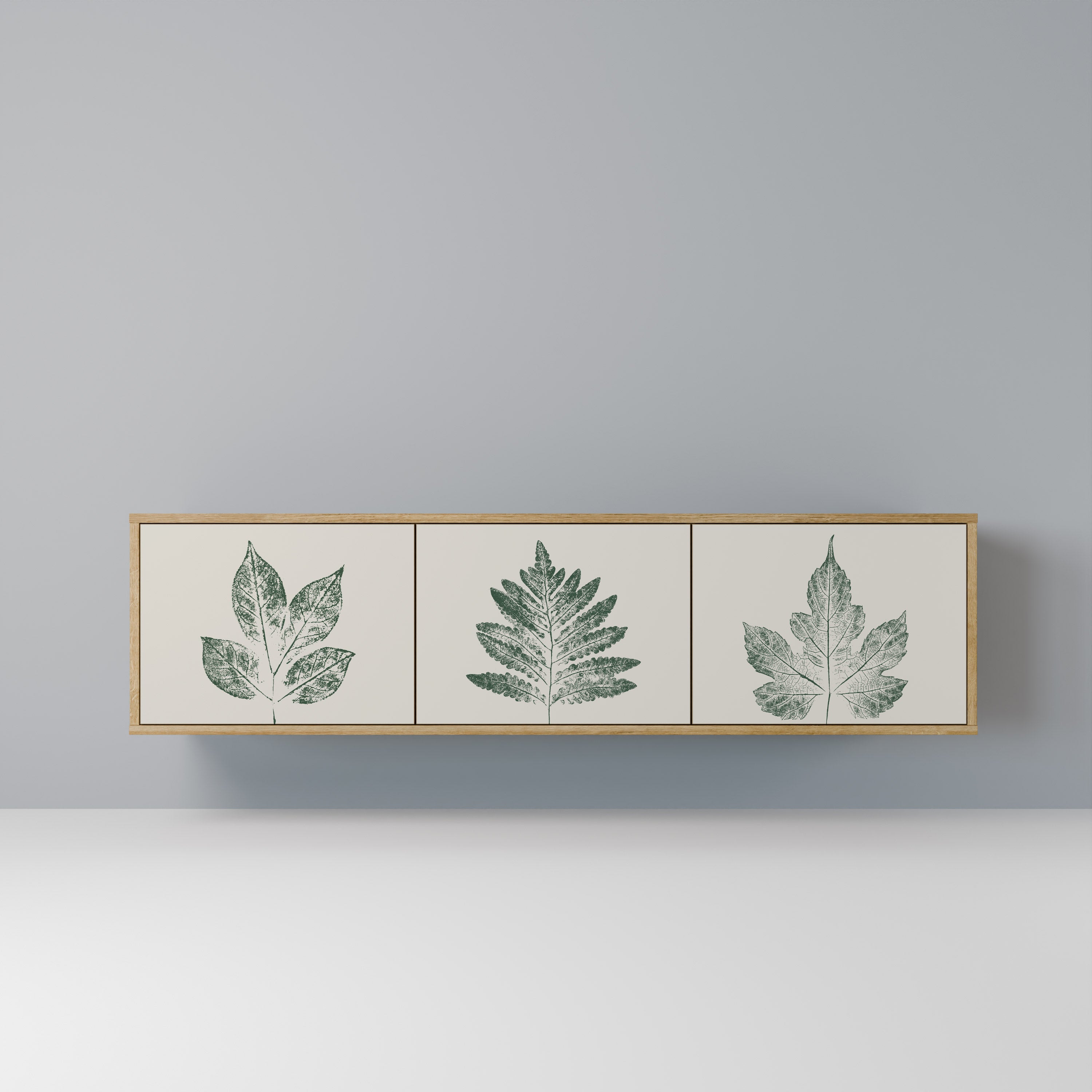 Mueble de TV de 3 puertas con efecto roble GREEN LEAFY STAMPS