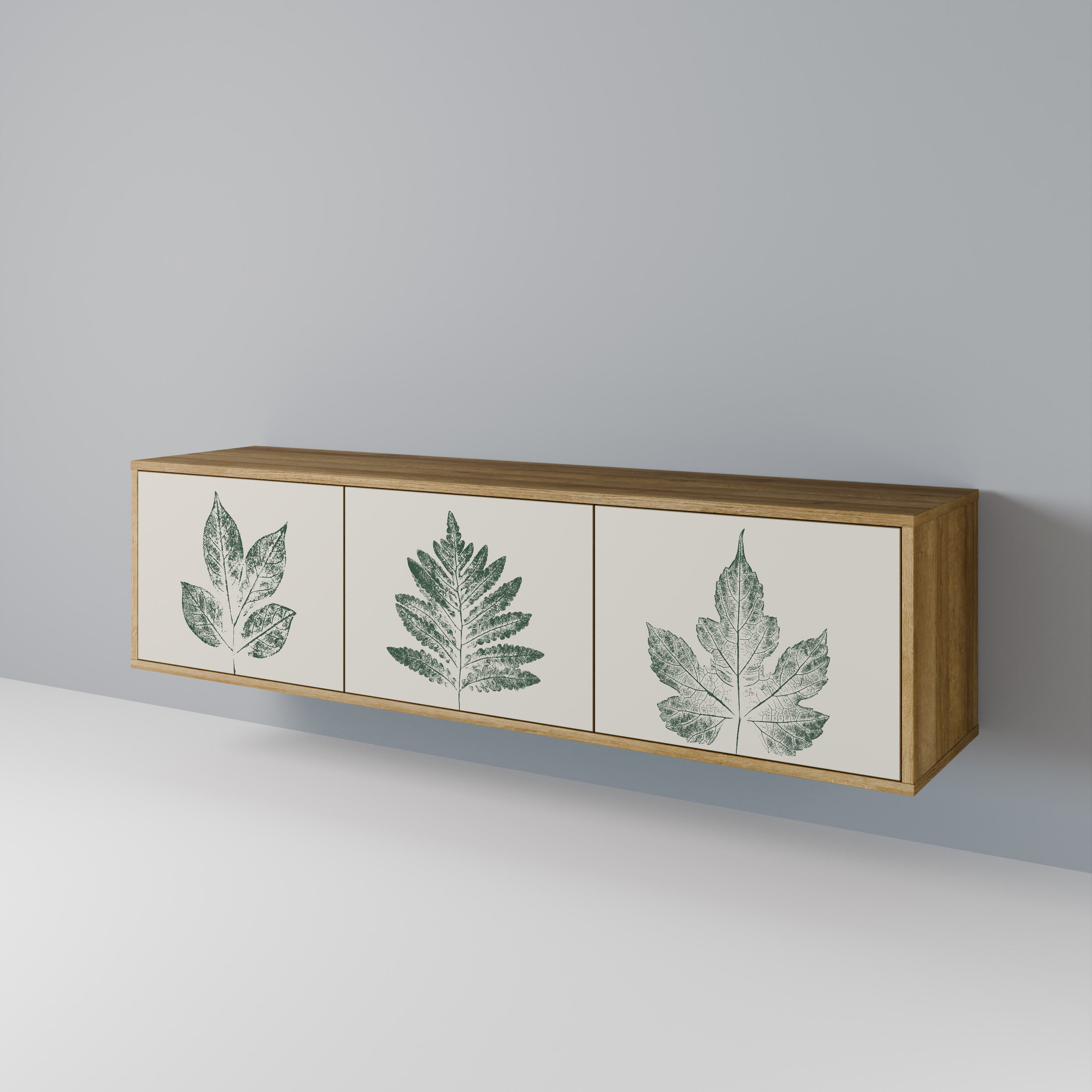 Mueble de TV de 3 puertas con efecto roble GREEN LEAFY STAMPS