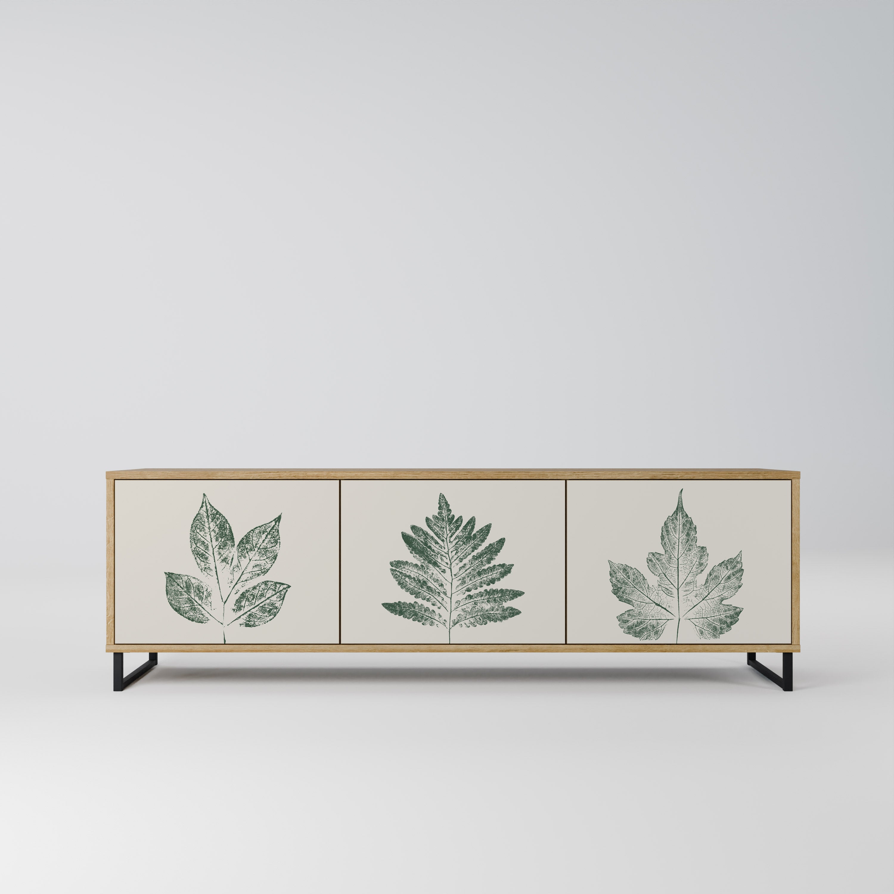 Mueble de TV de 3 puertas con efecto roble GREEN LEAFY STAMPS