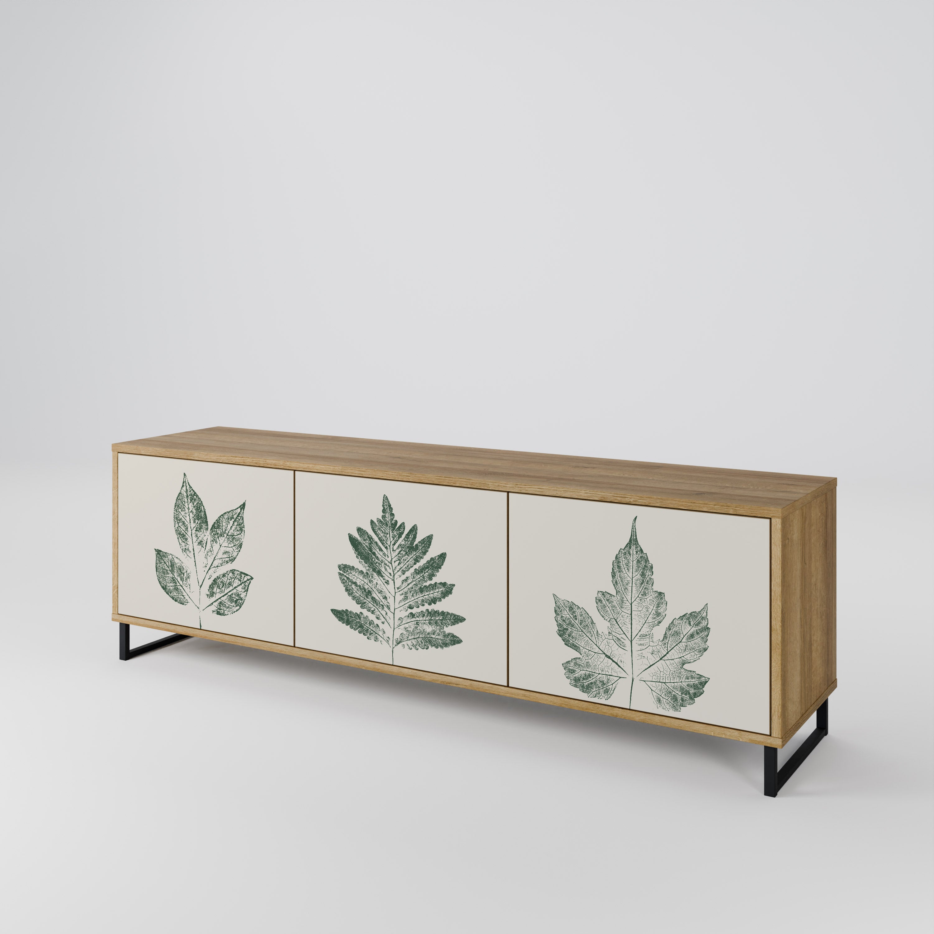 Mueble de TV de 3 puertas con efecto roble GREEN LEAFY STAMPS