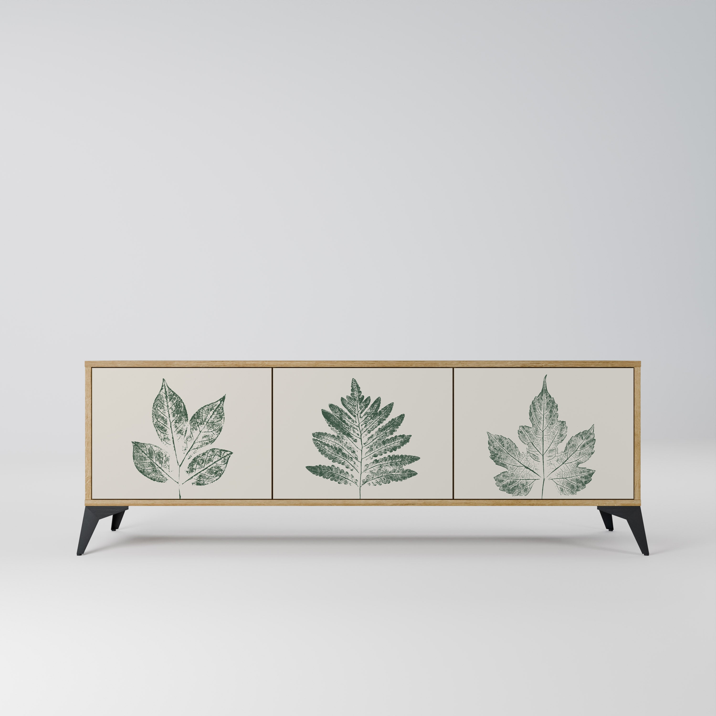 Mueble de TV de 3 puertas con efecto roble GREEN LEAFY STAMPS
