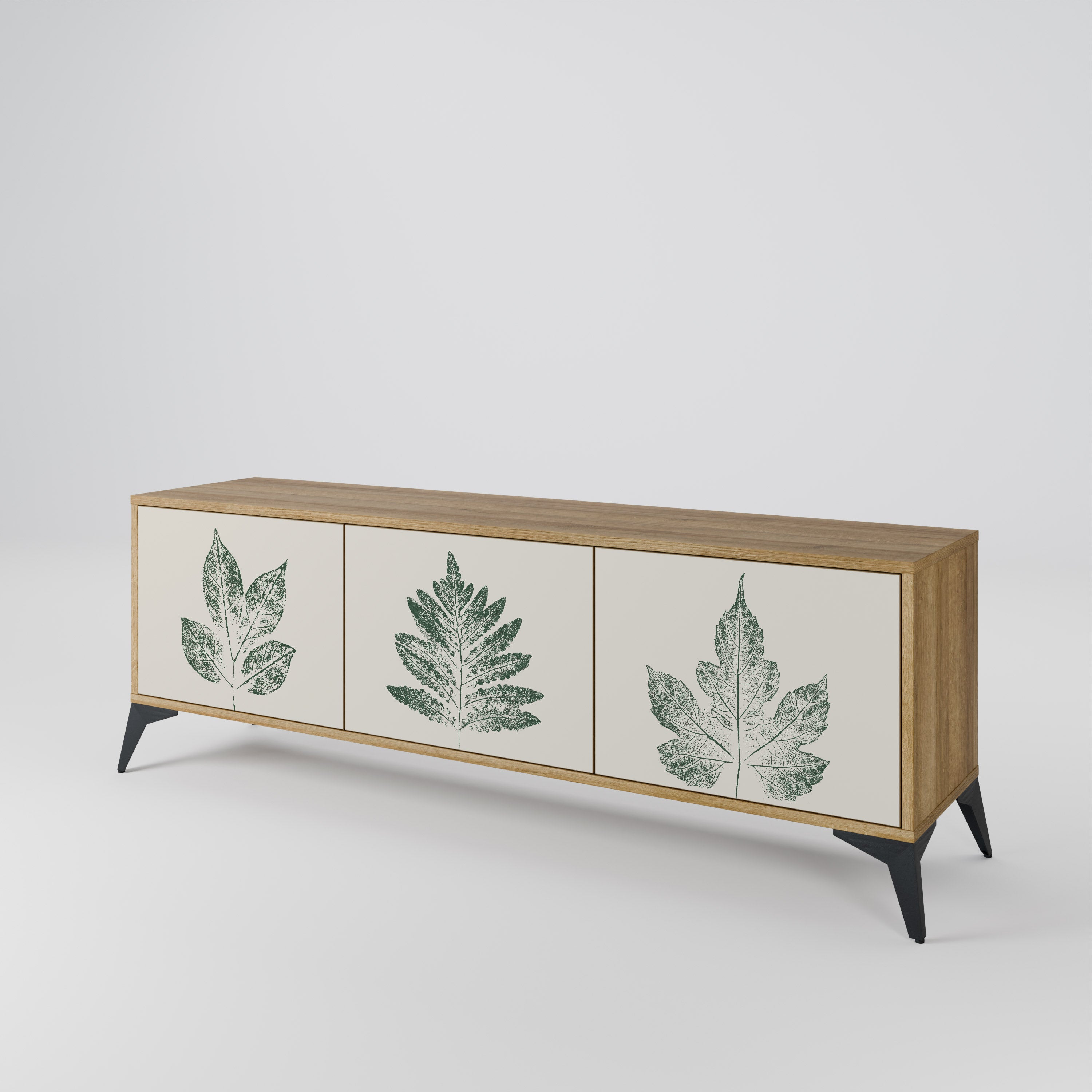 Mueble de TV de 3 puertas con efecto roble GREEN LEAFY STAMPS