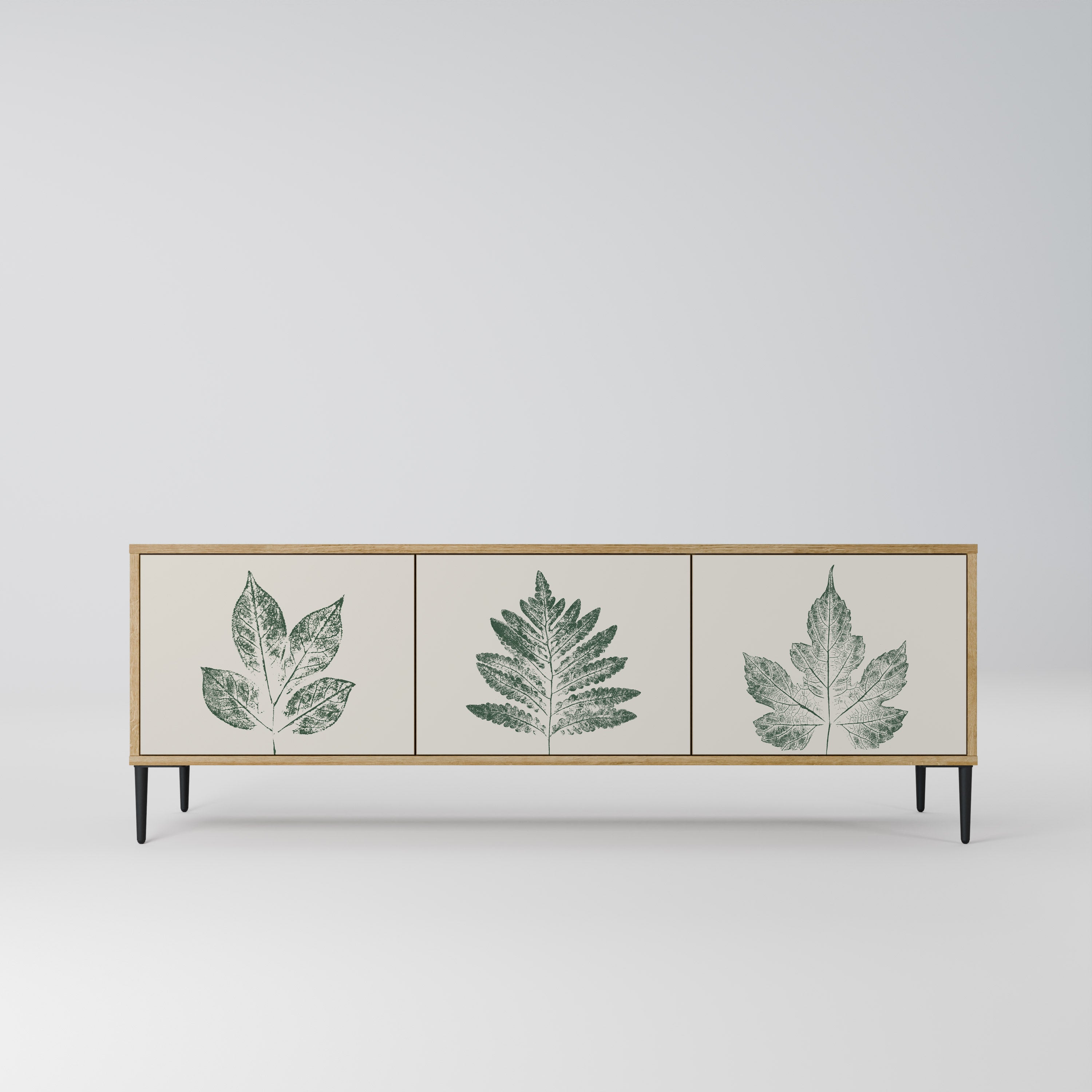 Mueble de TV de 3 puertas con efecto roble GREEN LEAFY STAMPS