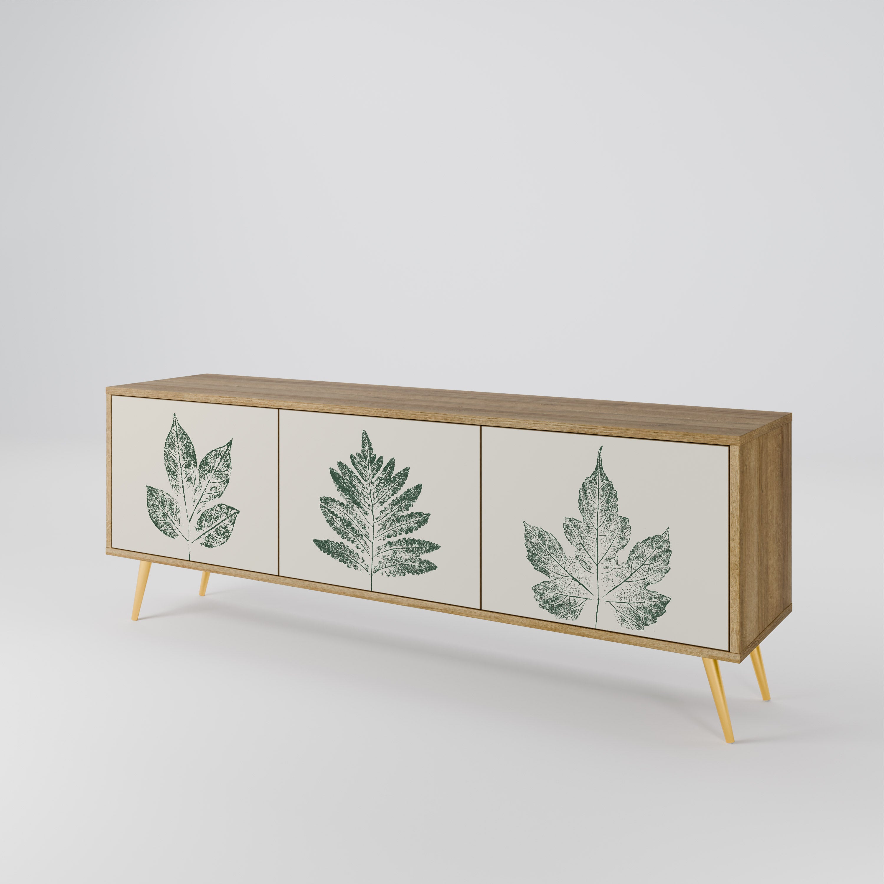 Mueble de TV de 3 puertas con efecto roble GREEN LEAFY STAMPS