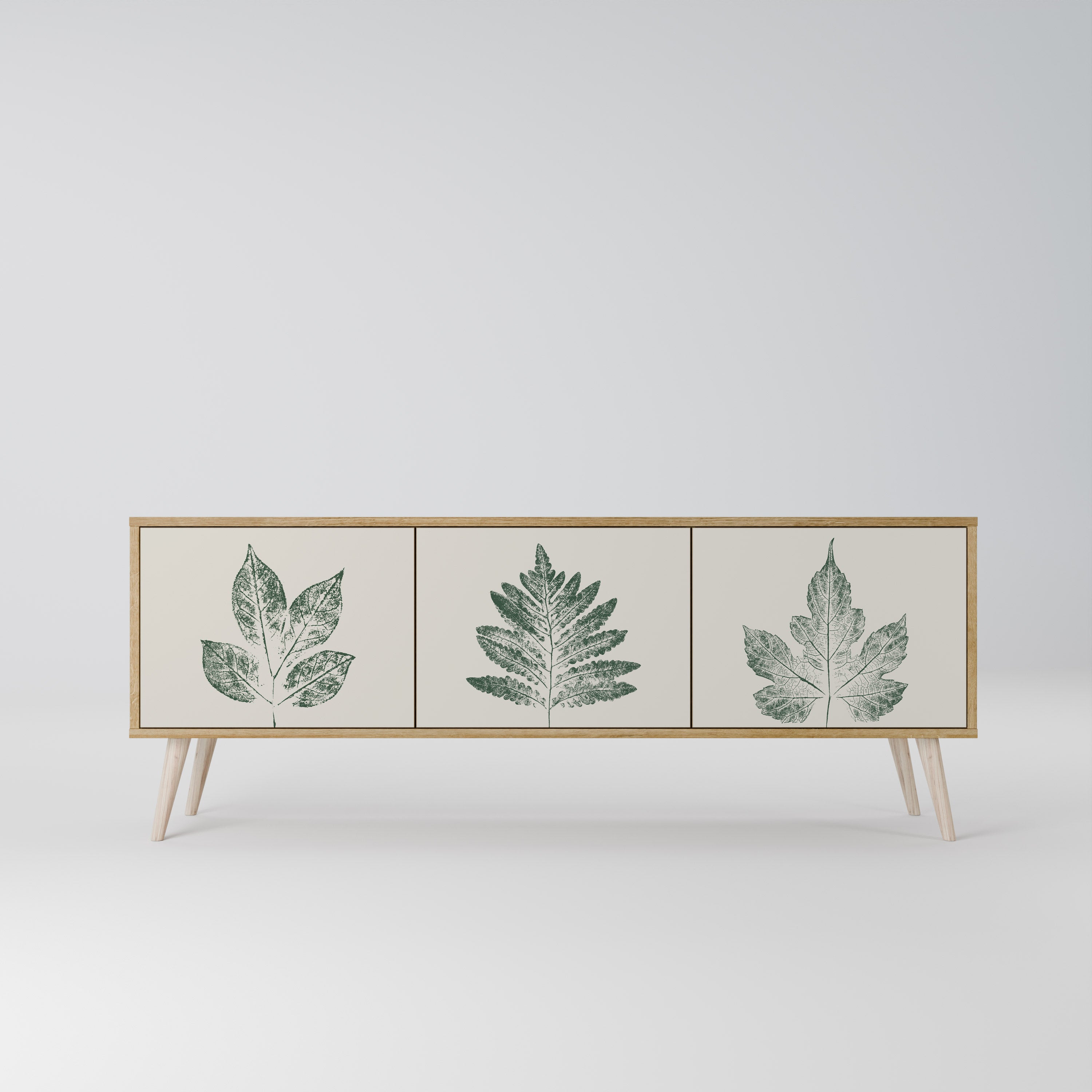 Mueble de TV de 3 puertas con efecto roble GREEN LEAFY STAMPS