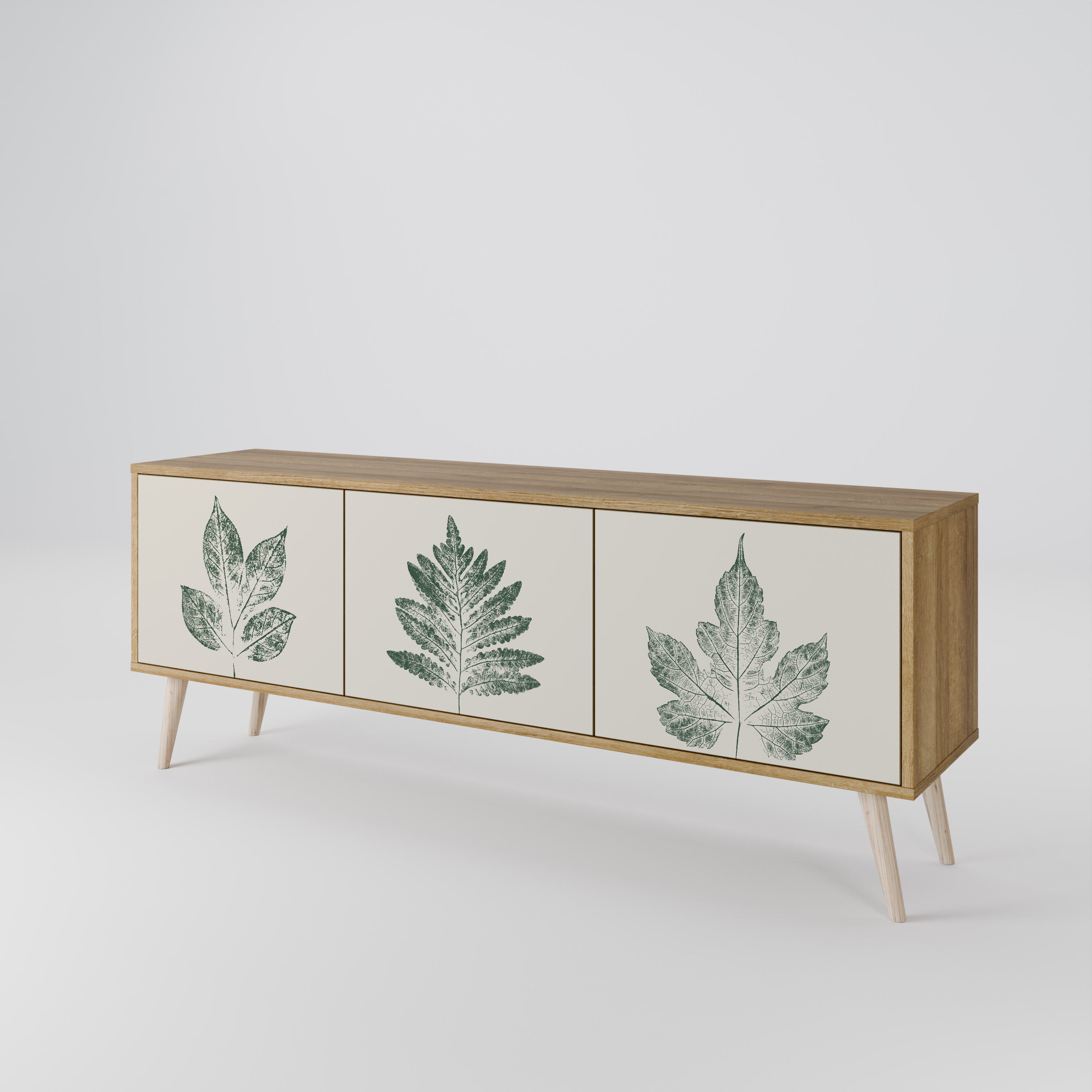 Mueble de TV de 3 puertas con efecto roble GREEN LEAFY STAMPS