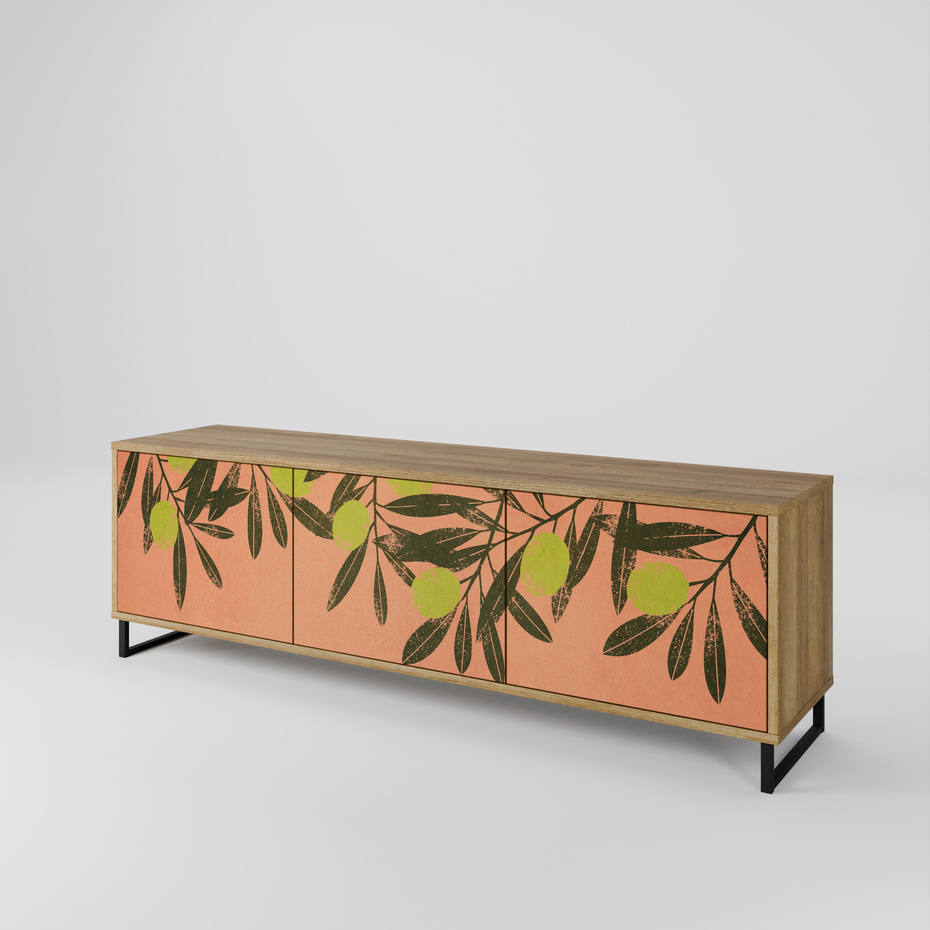 Mueble de TV de 3 puertas JUICY OLIVES con efecto roble