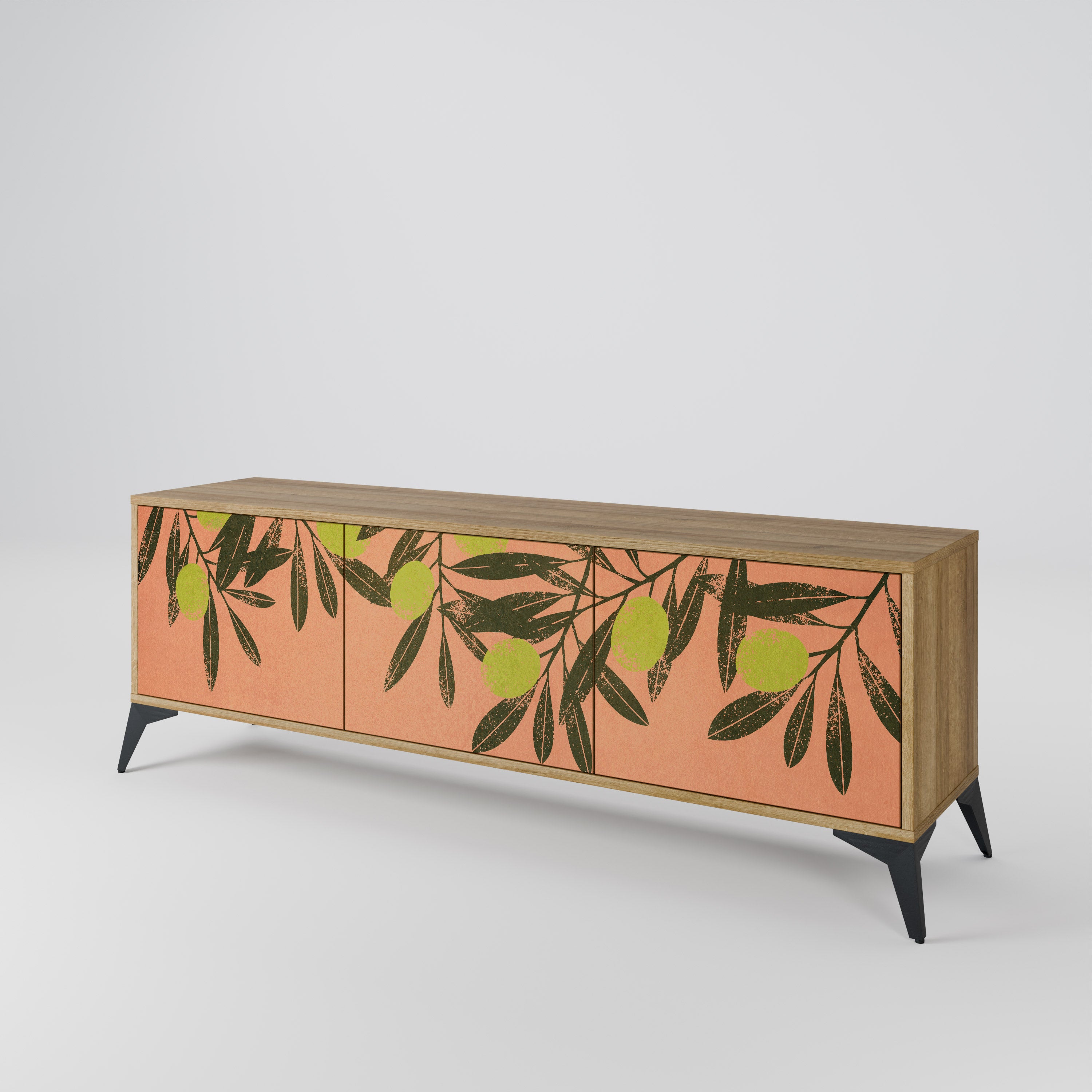 Mueble de TV de 3 puertas JUICY OLIVES con efecto roble