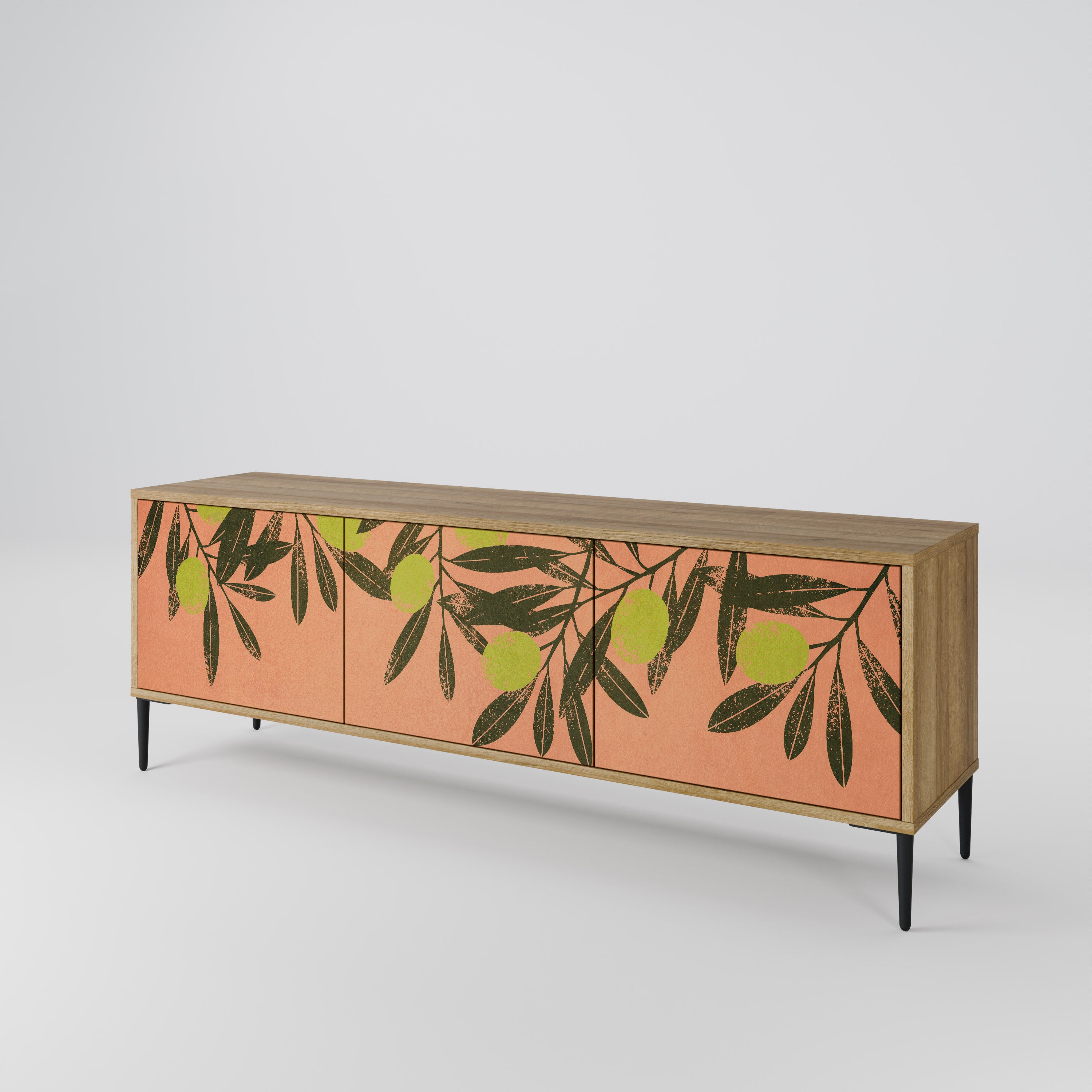 Mueble de TV de 3 puertas JUICY OLIVES con efecto roble