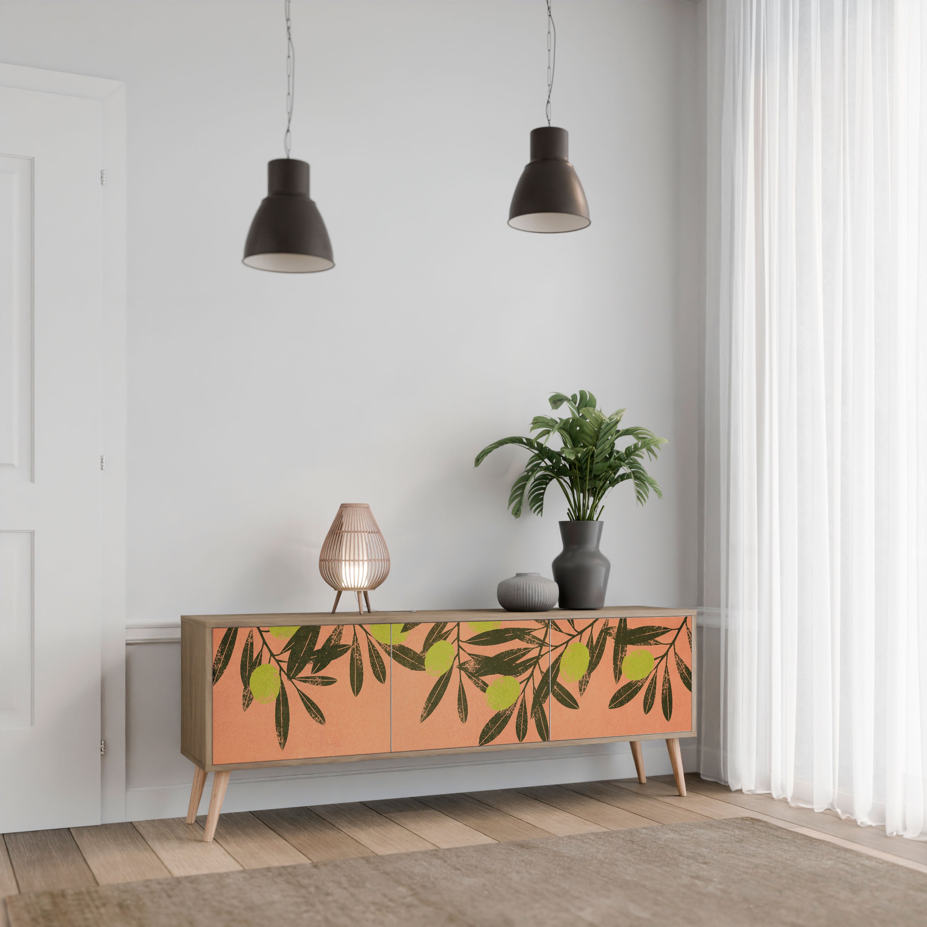 Mueble de TV de 3 puertas JUICY OLIVES con efecto roble