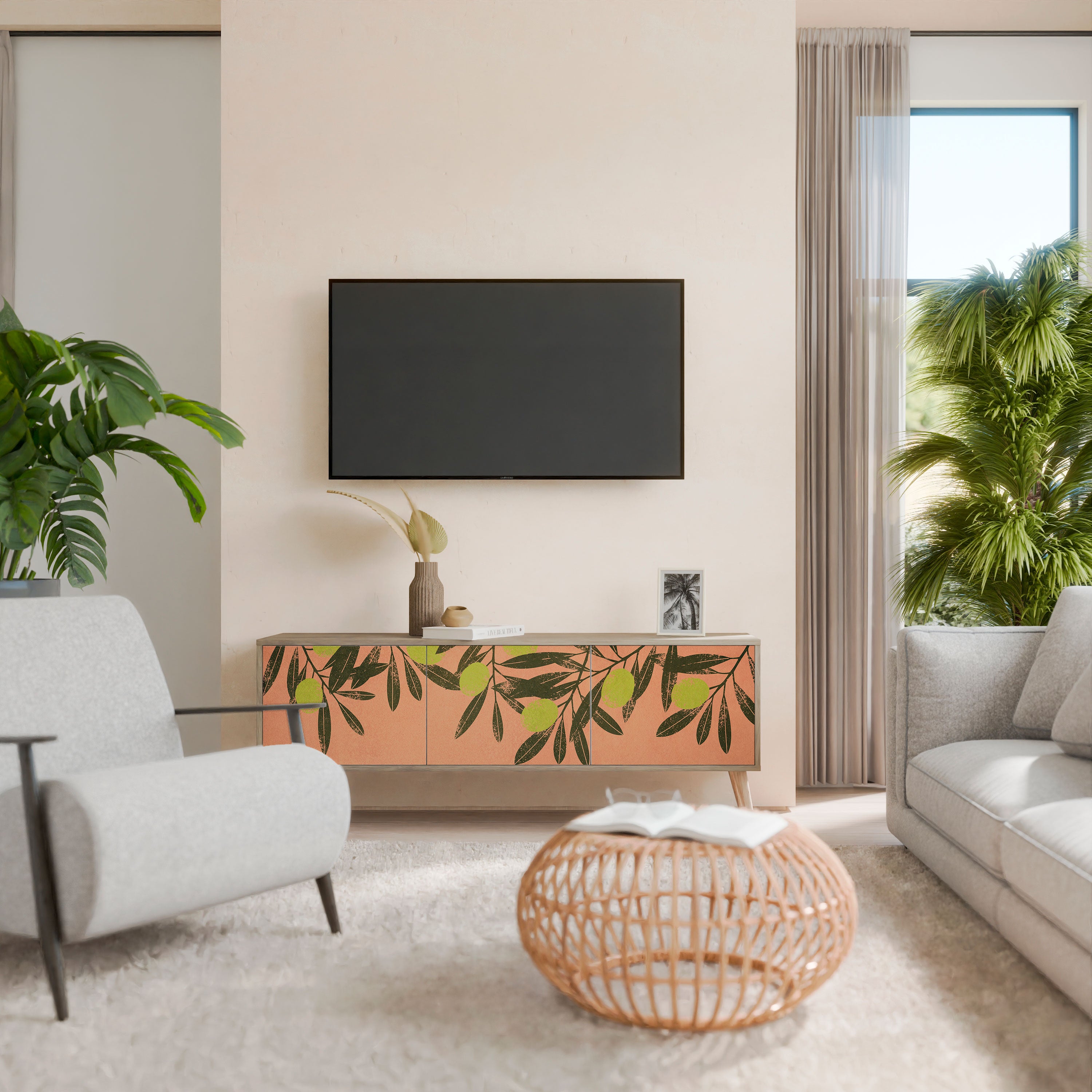 Mueble de TV de 3 puertas JUICY OLIVES con efecto roble