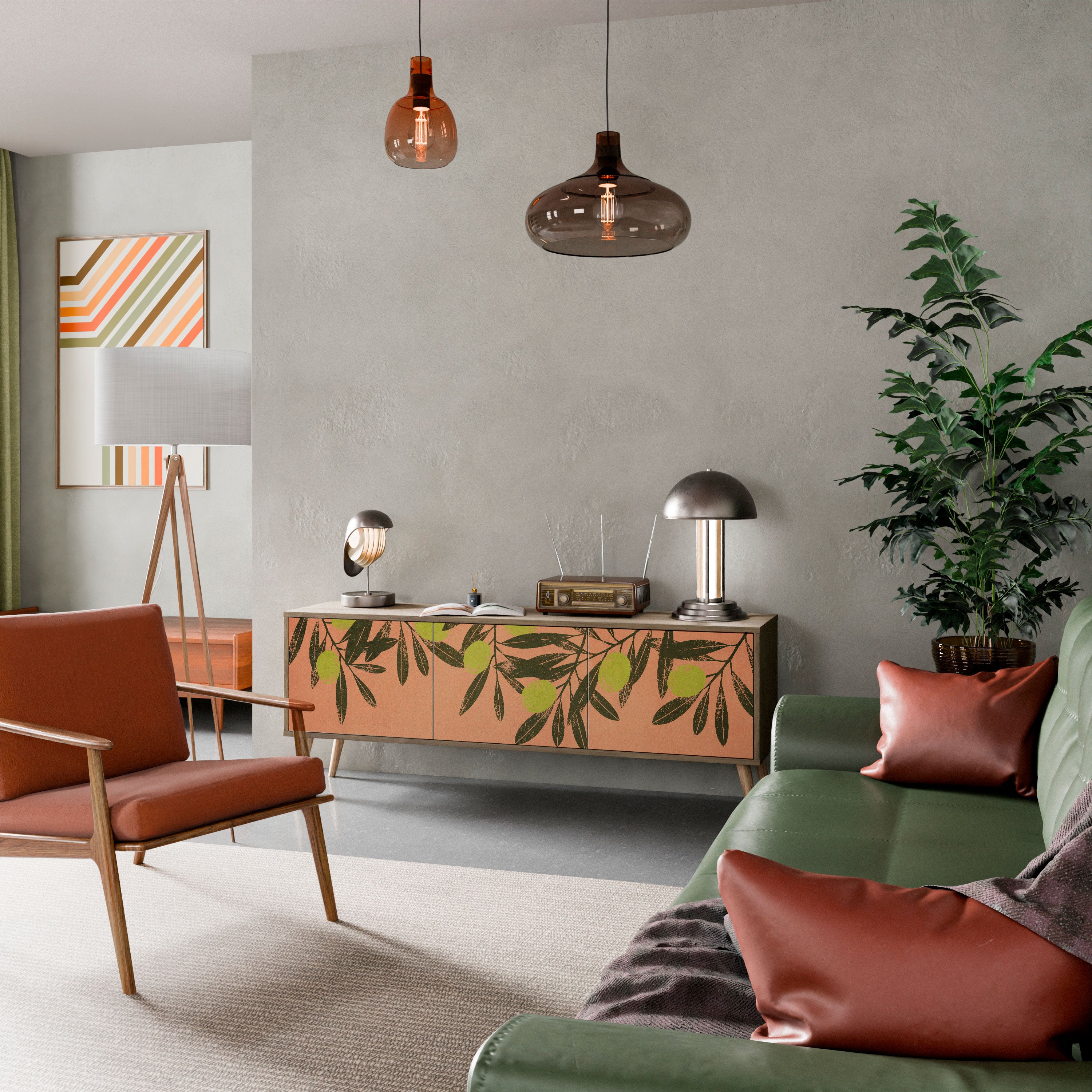 Mueble de TV de 3 puertas JUICY OLIVES con efecto roble