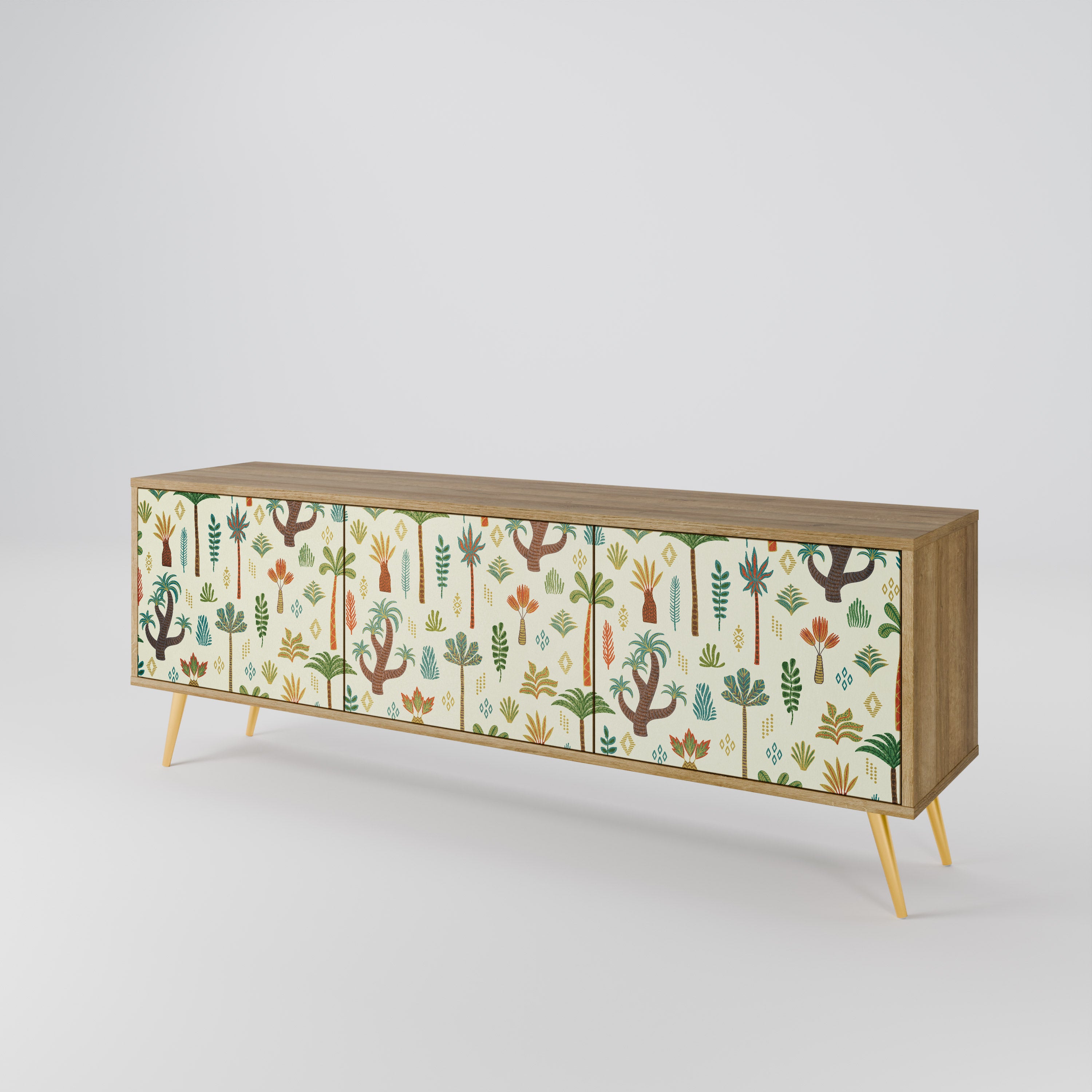 Mueble de TV de 3 puertas PALM SPRING con efecto roble