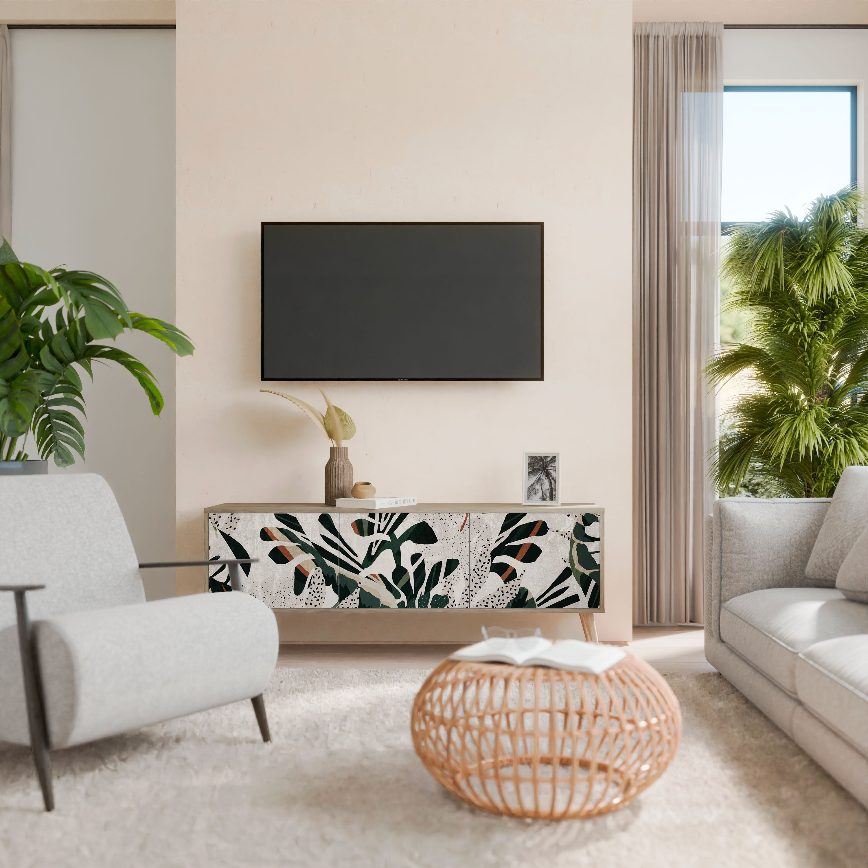 Mueble de TV de 3 puertas VERDURE FORMATION con efecto roble