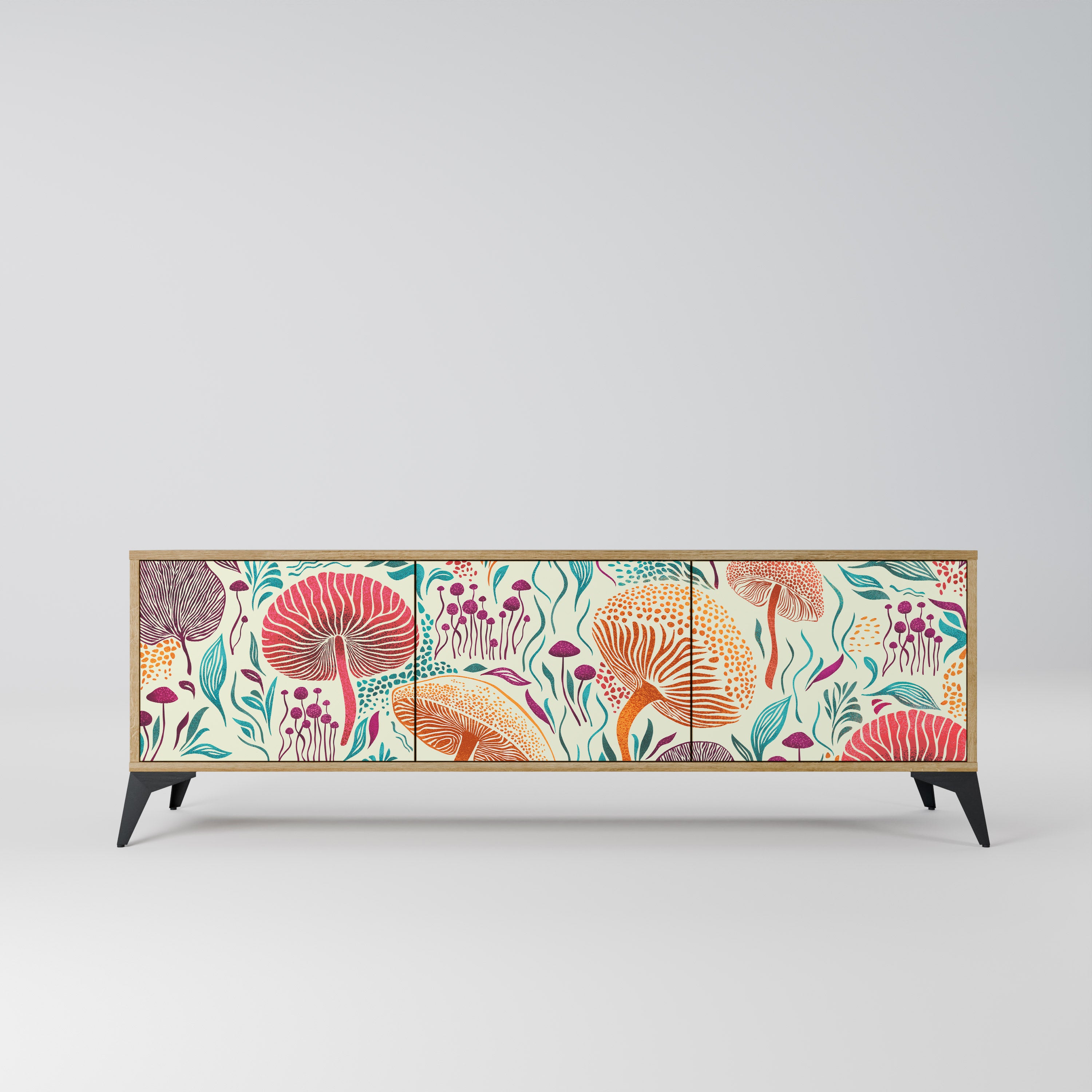 Mueble de TV FUNGUS FANTASY de 3 puertas con efecto roble