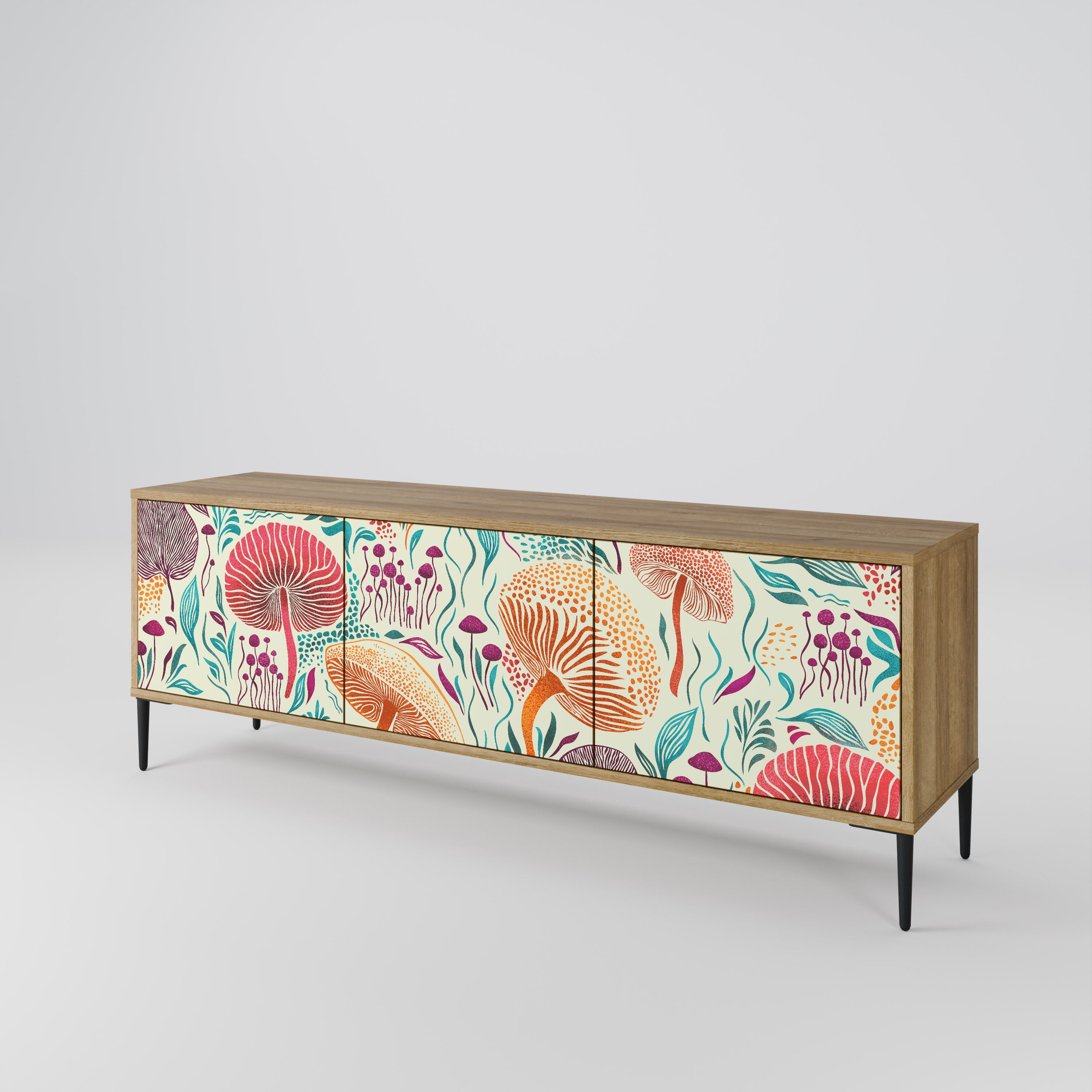 Mueble de TV FUNGUS FANTASY de 3 puertas con efecto roble