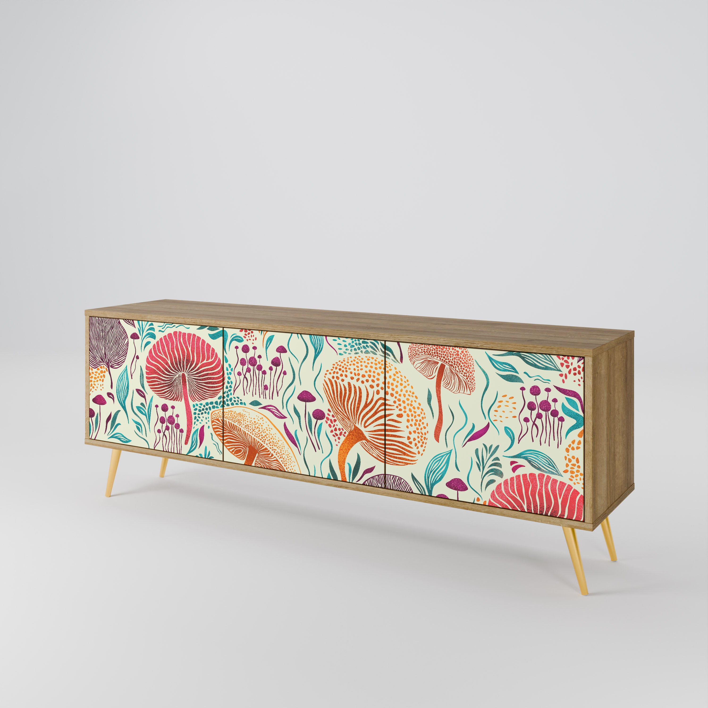 Mueble de TV FUNGUS FANTASY de 3 puertas con efecto roble