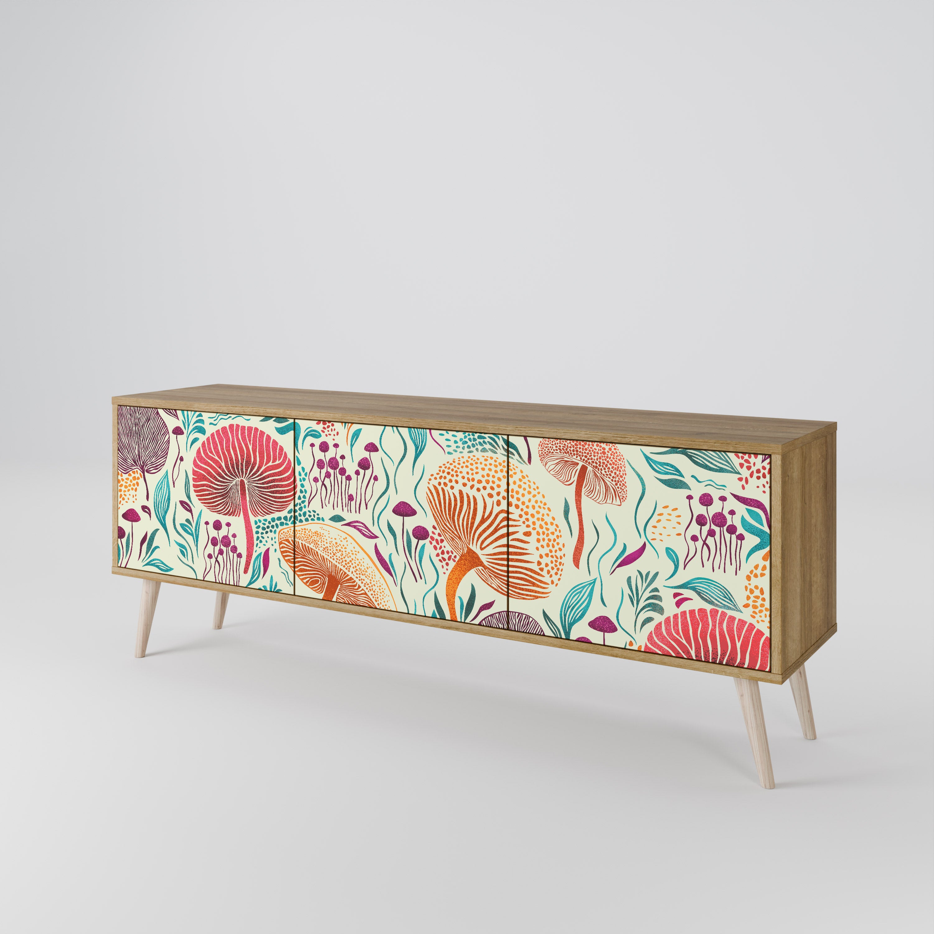 Mueble de TV FUNGUS FANTASY de 3 puertas con efecto roble
