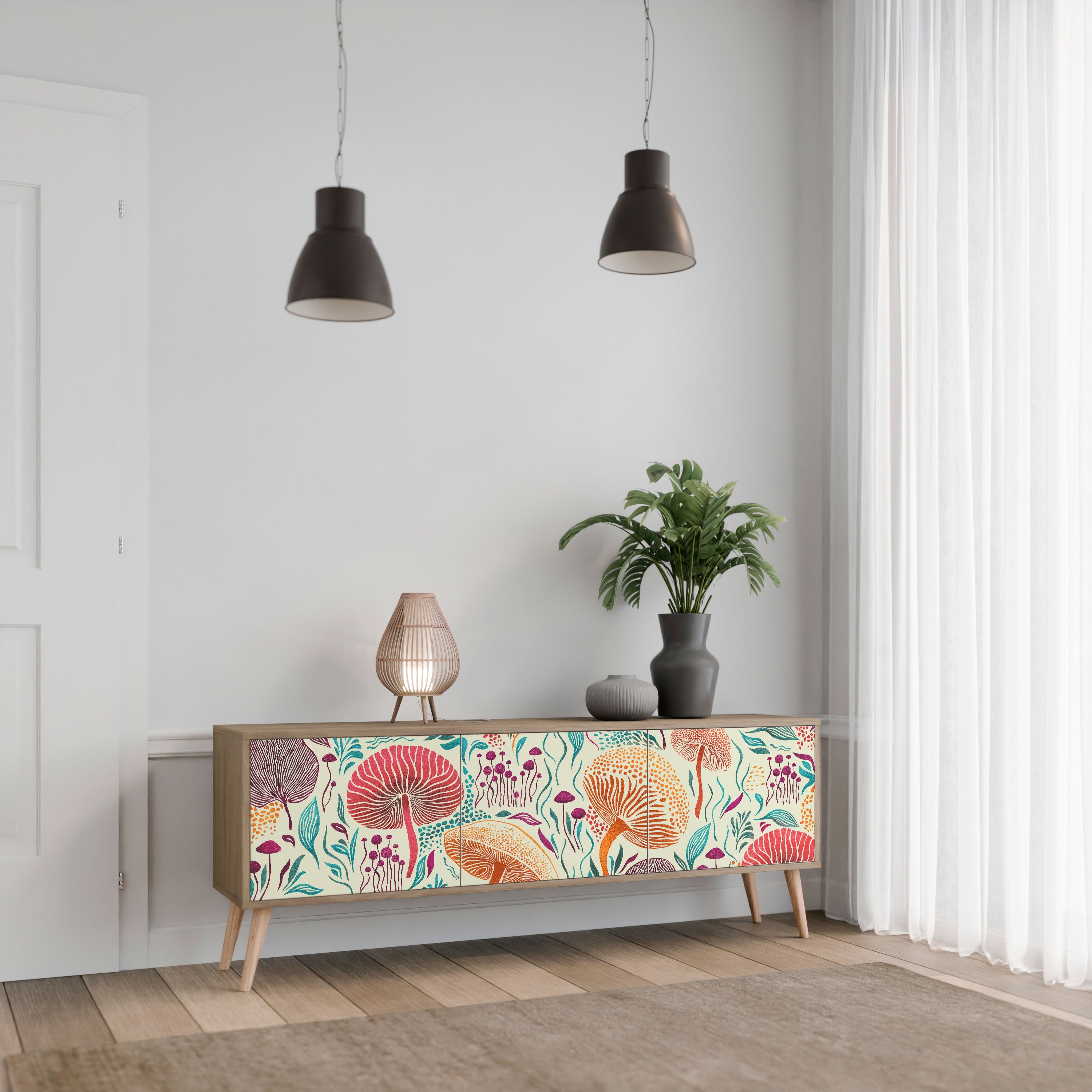 Mueble de TV FUNGUS FANTASY de 3 puertas con efecto roble