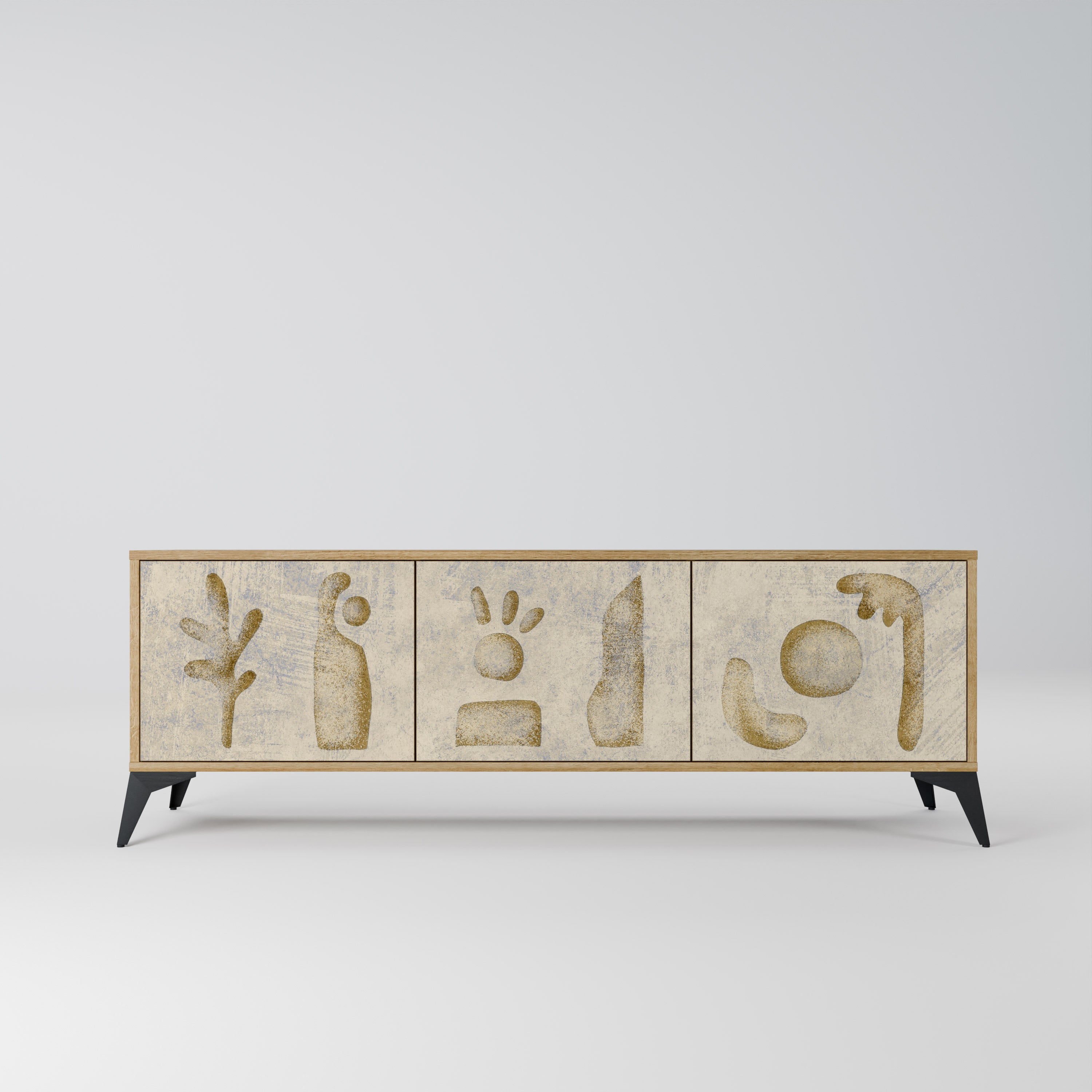 SAND SCULPTURES Mueble de TV de 3 puertas con efecto roble