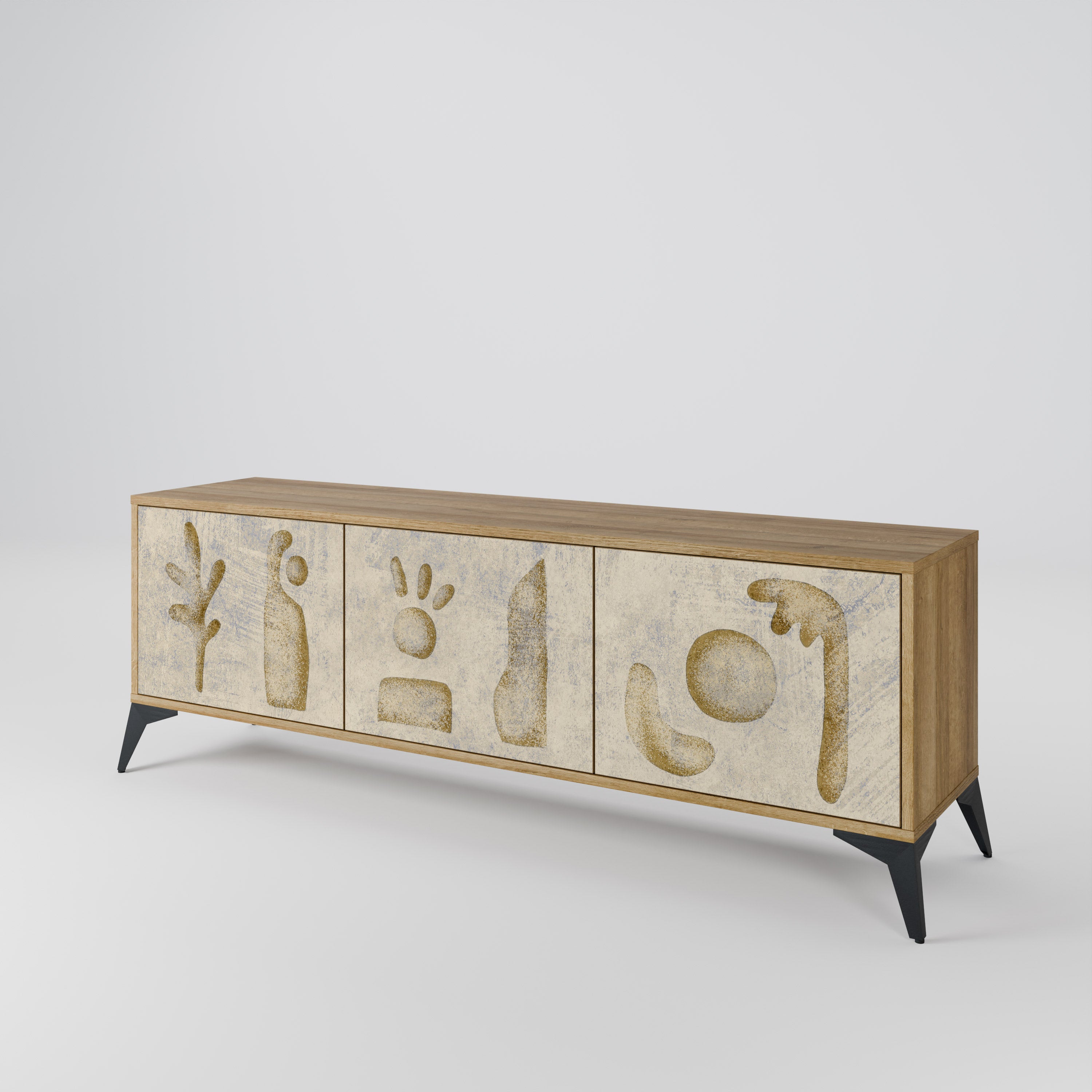 SAND SCULPTURES Mueble de TV de 3 puertas con efecto roble
