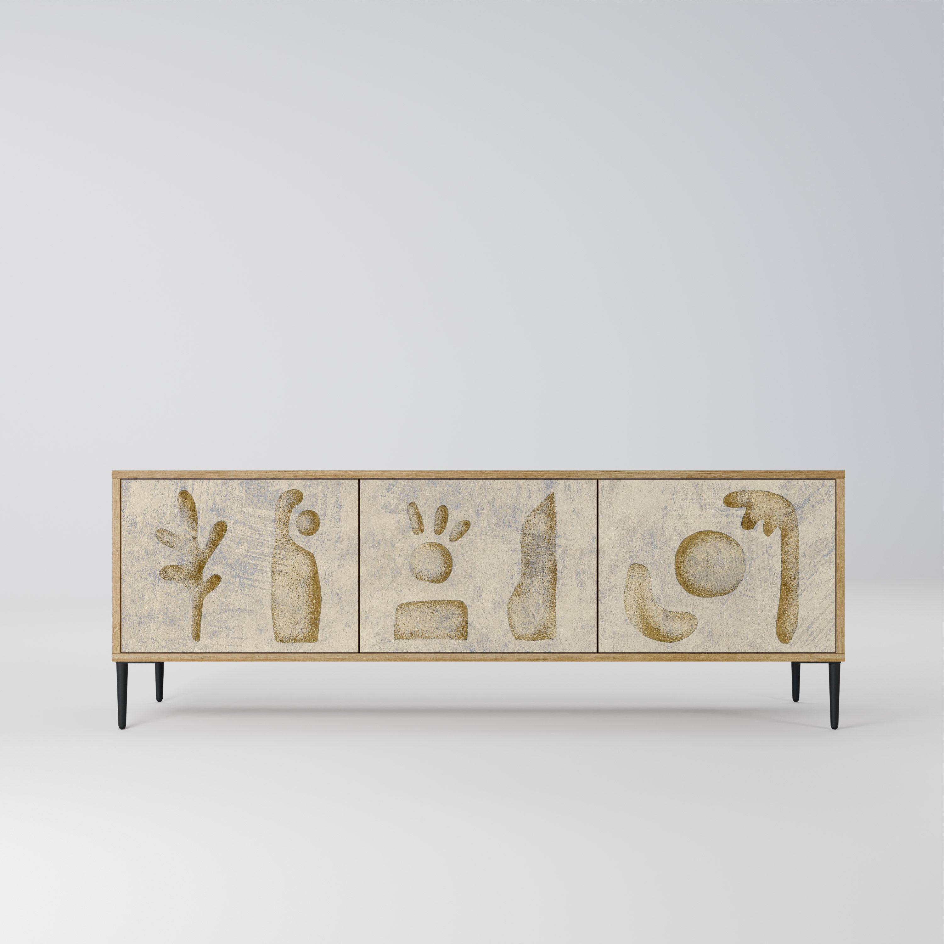 SAND SCULPTURES Mueble de TV de 3 puertas con efecto roble