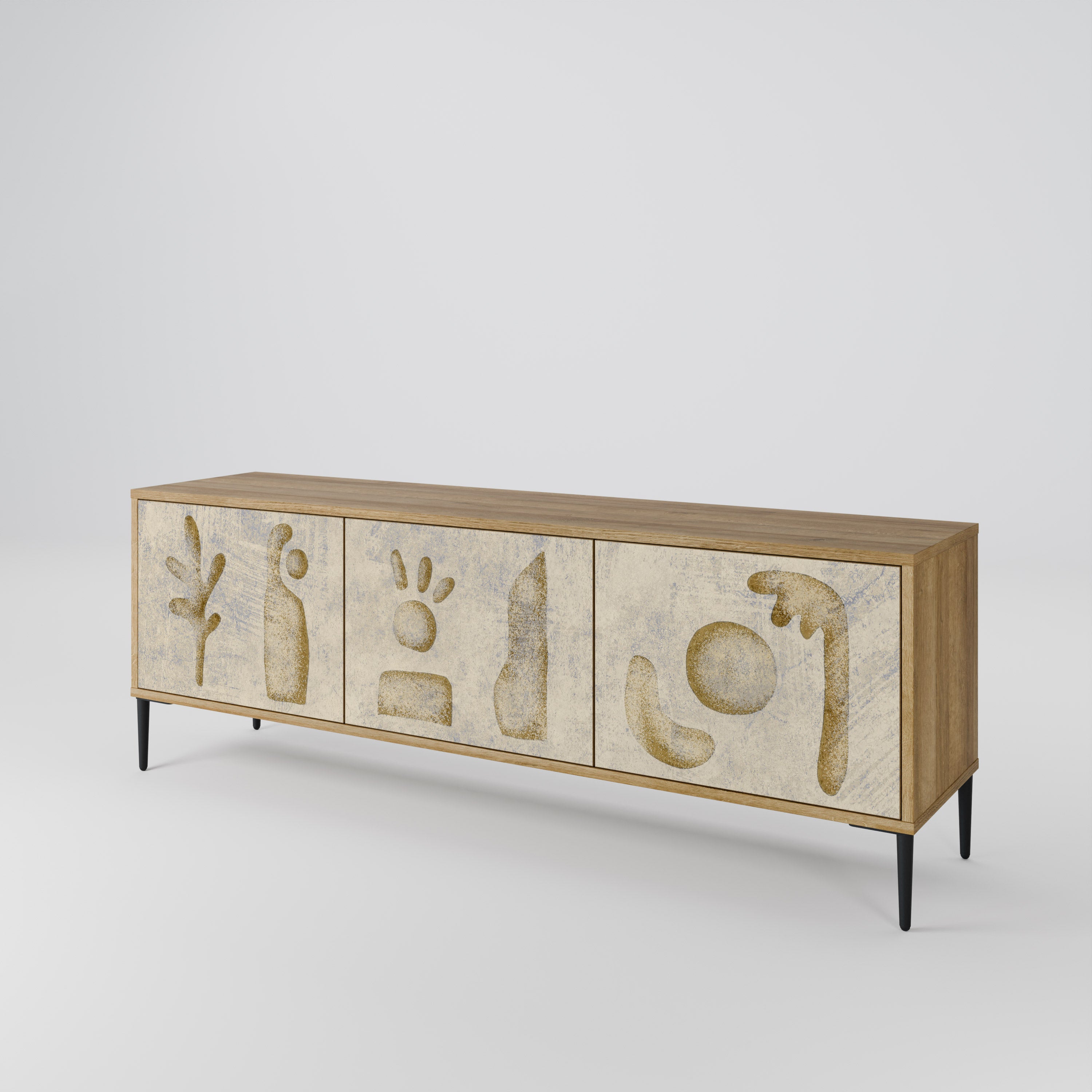 SAND SCULPTURES Mueble de TV de 3 puertas con efecto roble