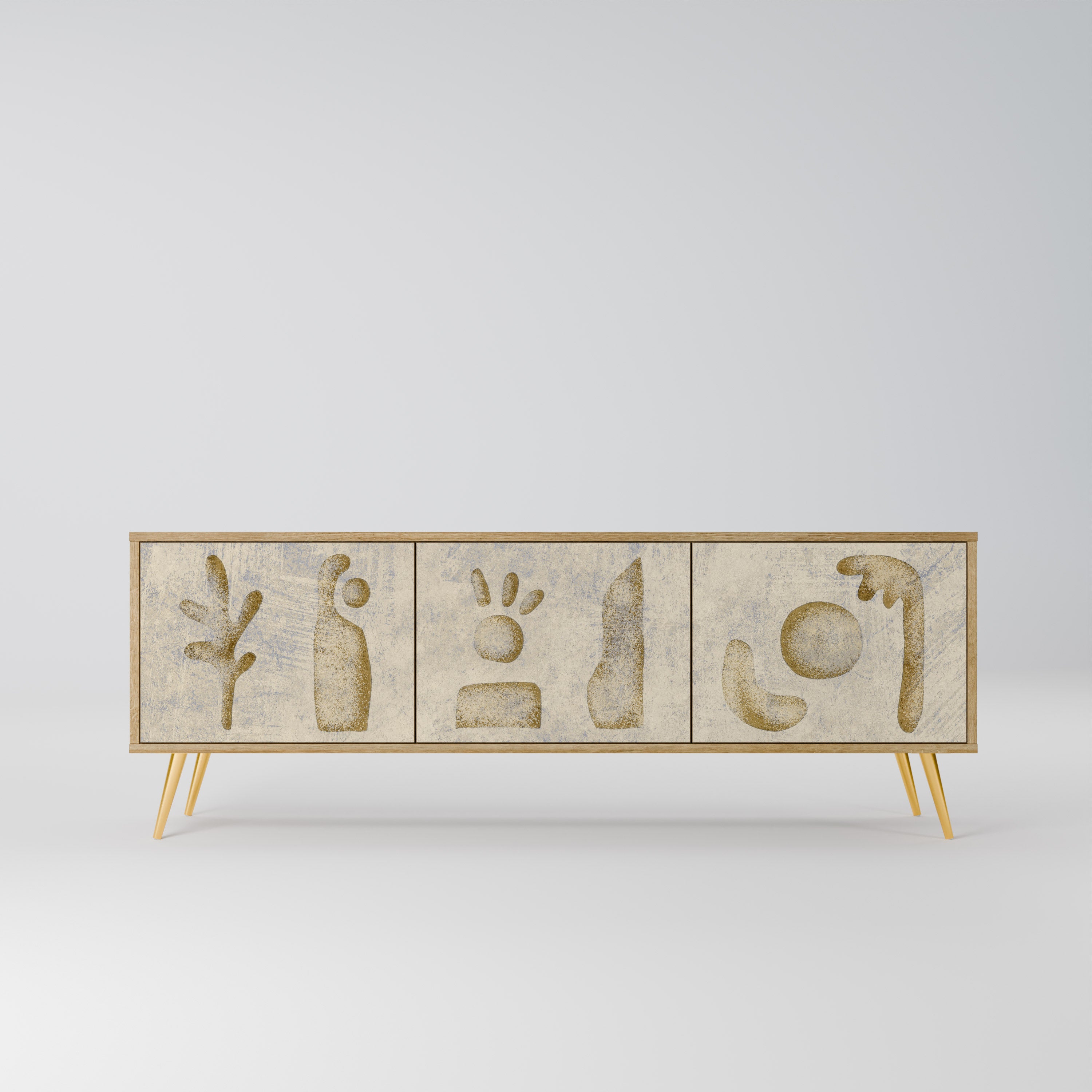 SAND SCULPTURES Mueble de TV de 3 puertas con efecto roble