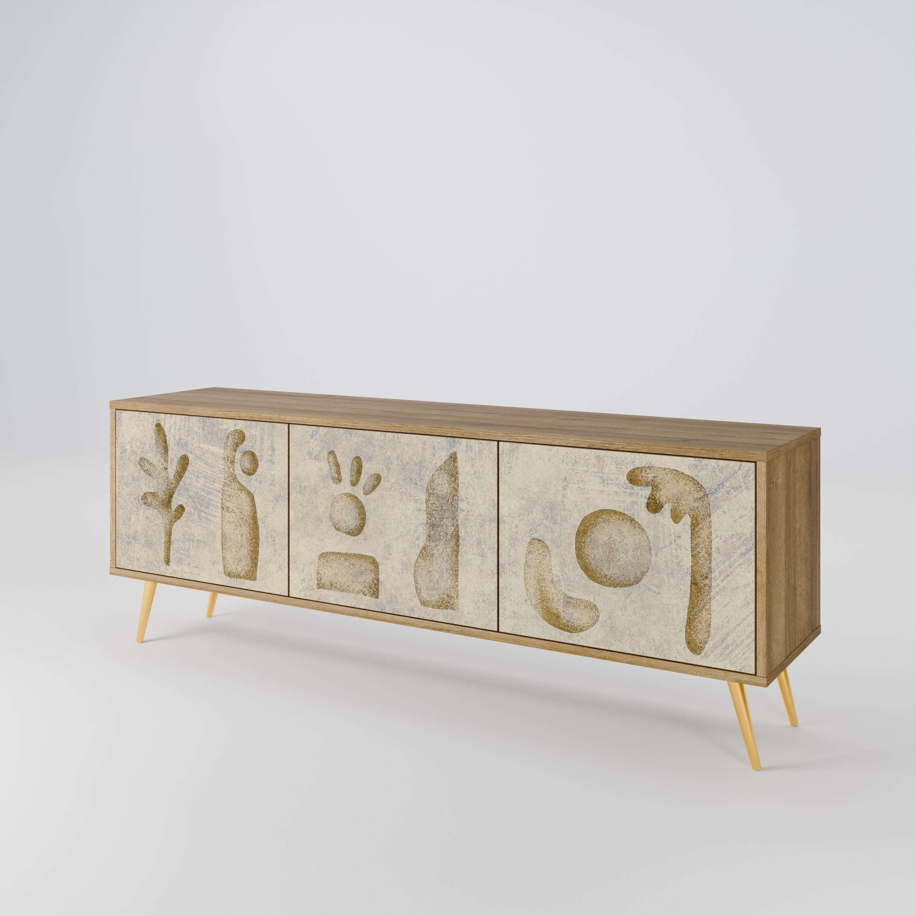 SAND SCULPTURES Mueble de TV de 3 puertas con efecto roble