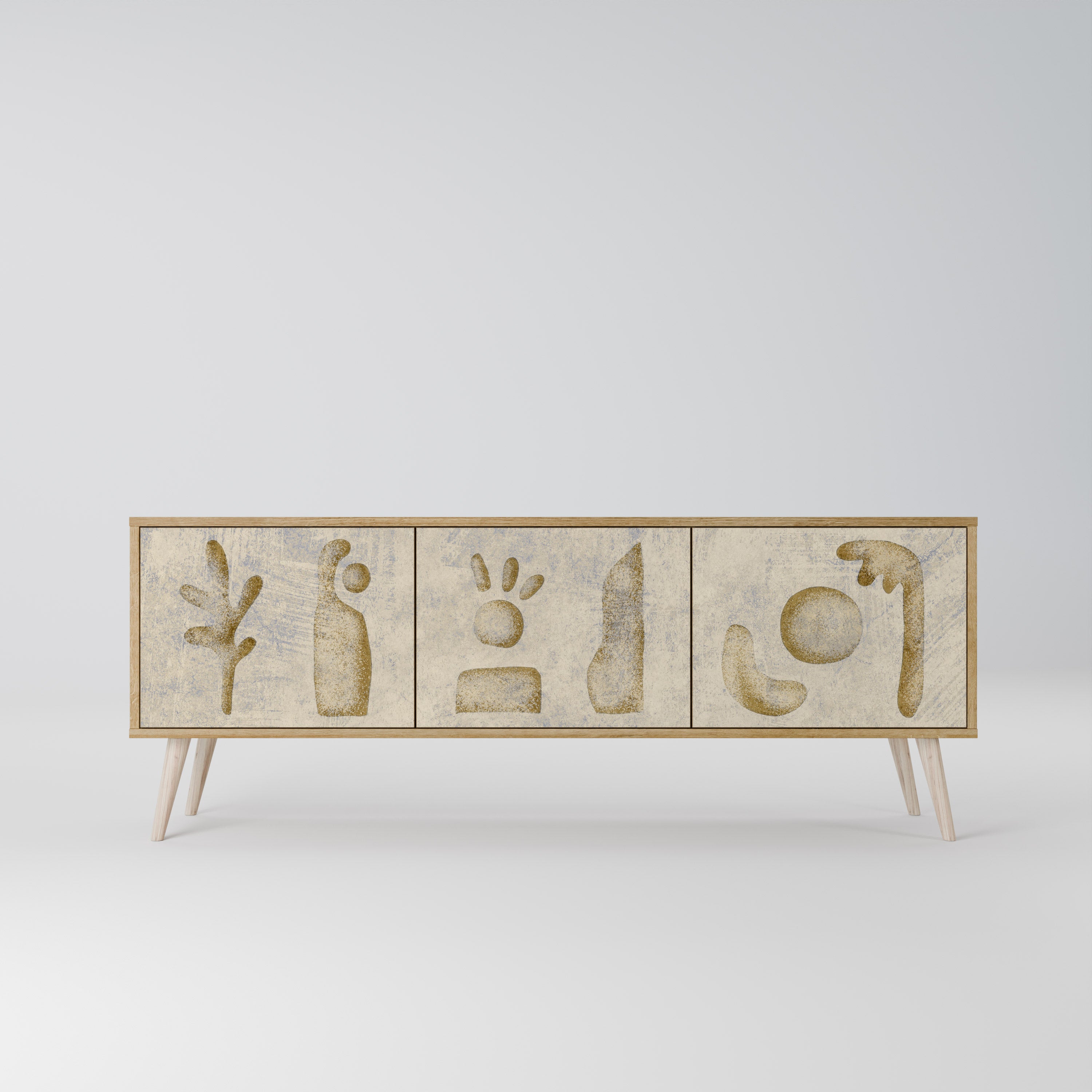 SAND SCULPTURES Mueble de TV de 3 puertas con efecto roble