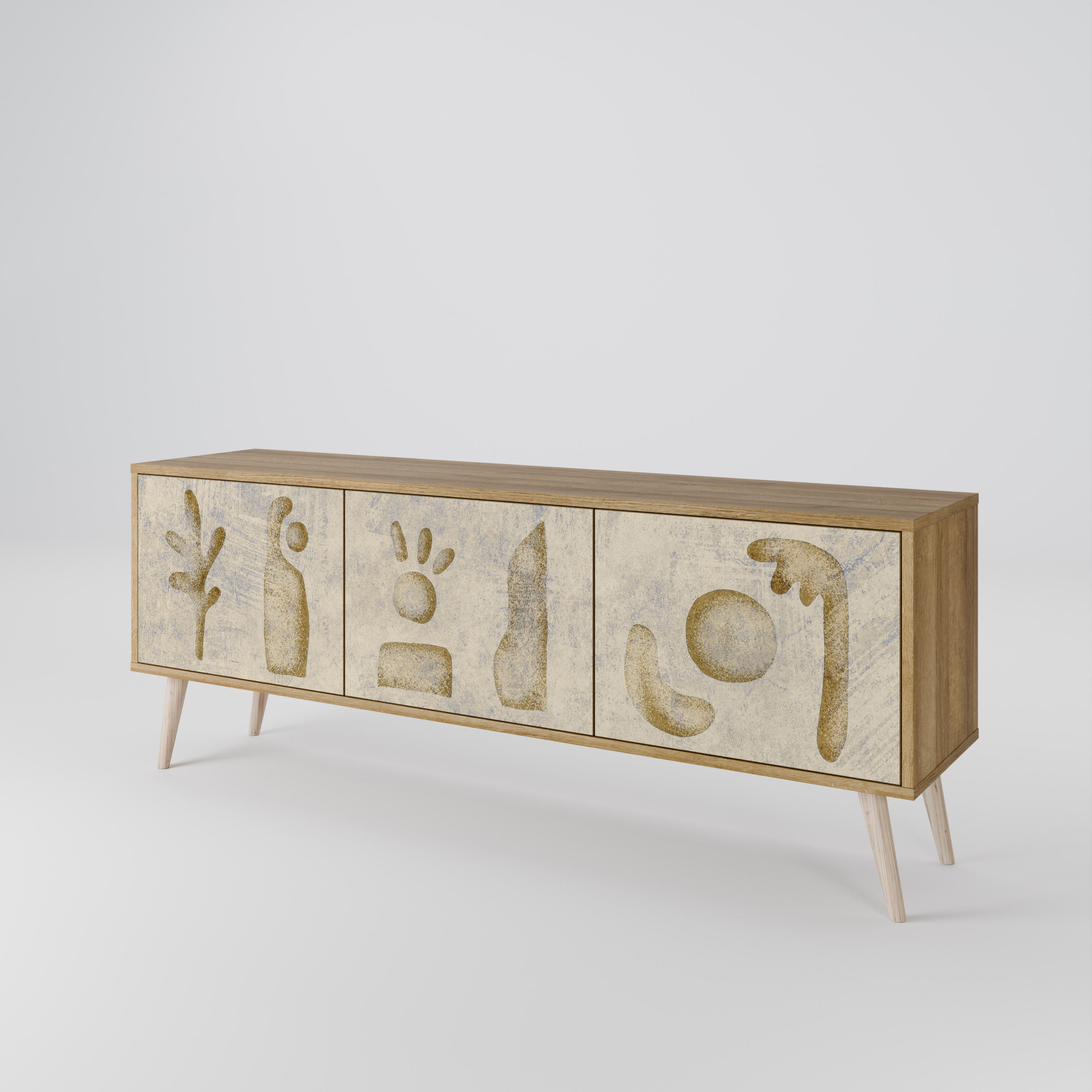 SAND SCULPTURES Mueble de TV de 3 puertas con efecto roble