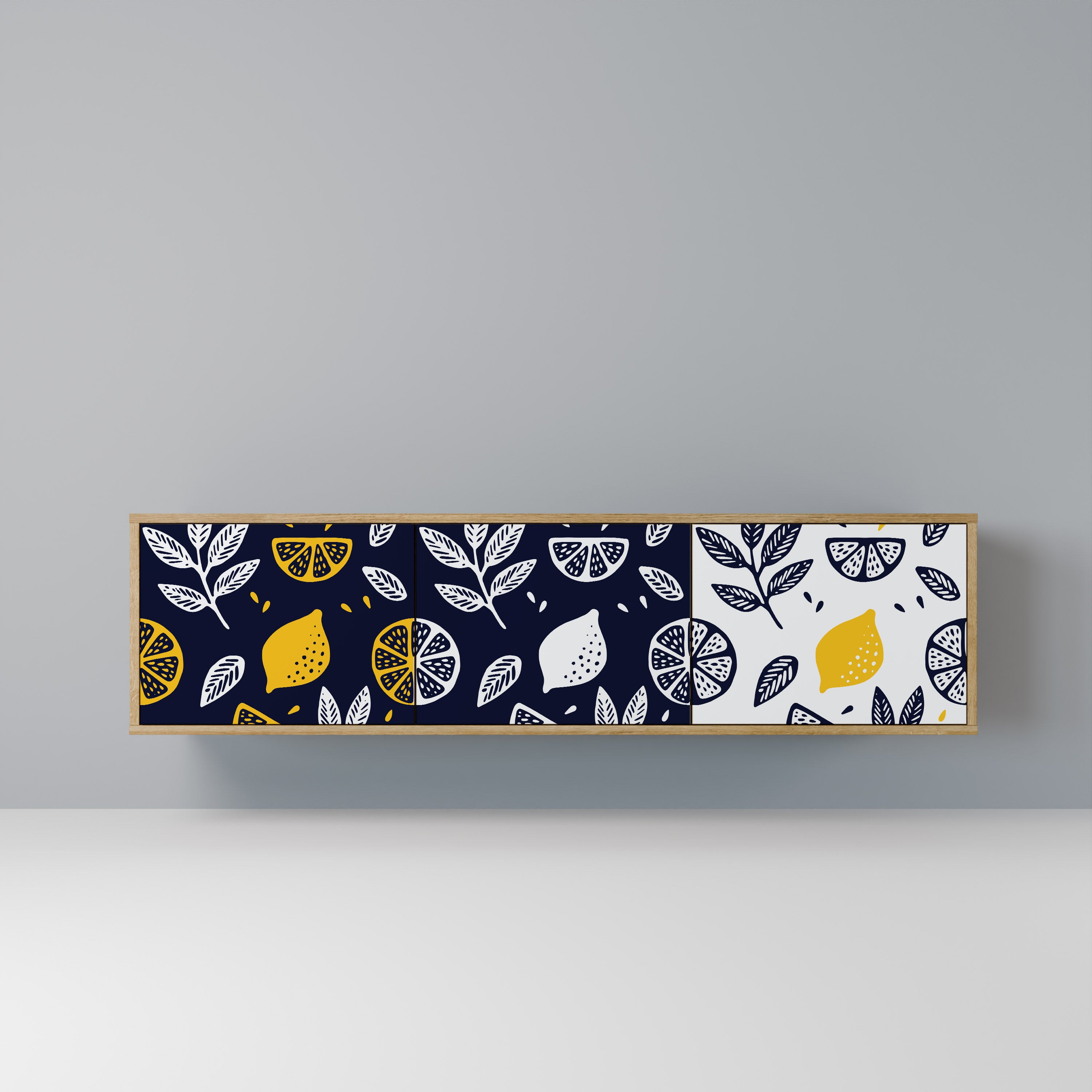 Mueble de TV de 3 puertas en blanco y negro con efecto roble CITRUS