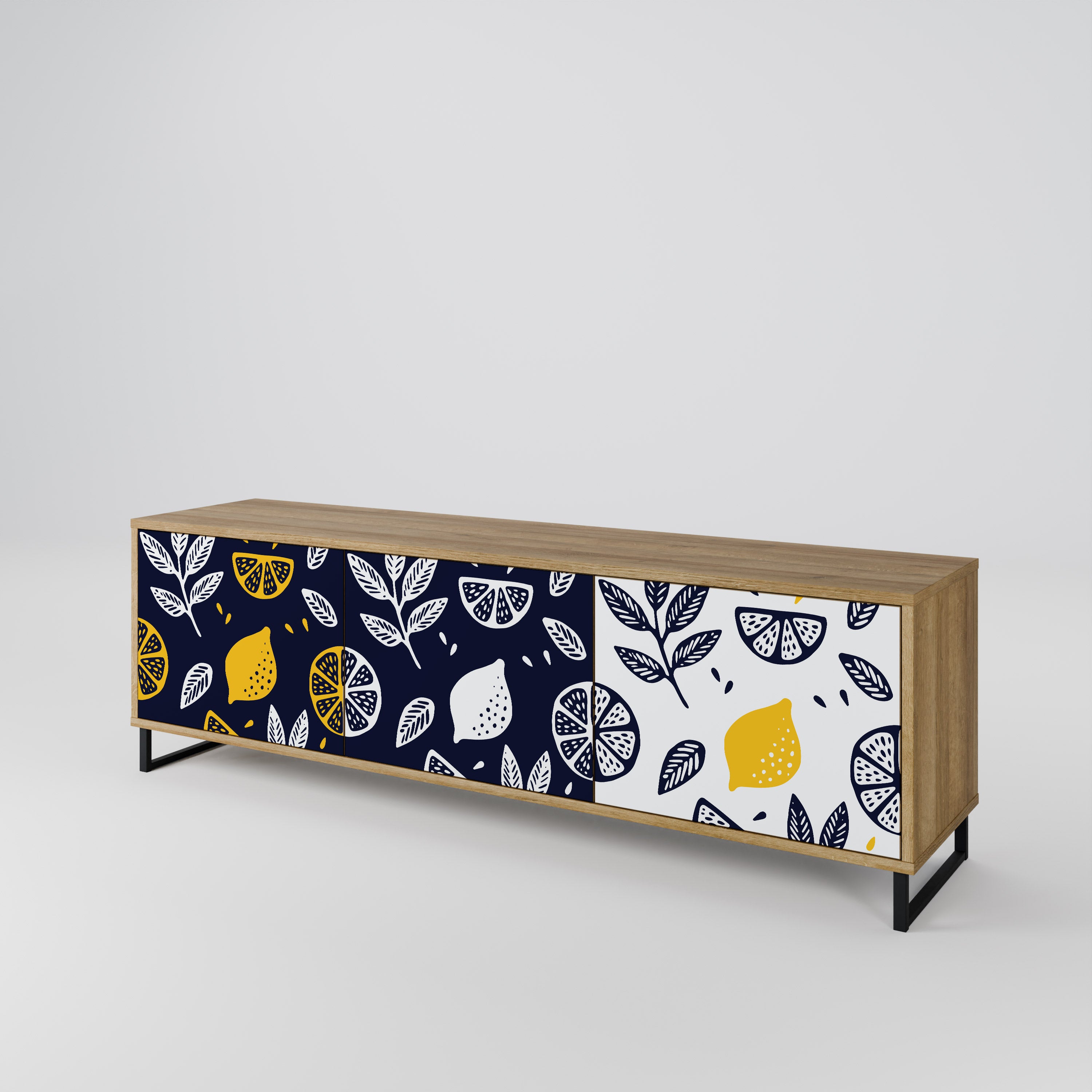 Mueble de TV de 3 puertas en blanco y negro con efecto roble CITRUS