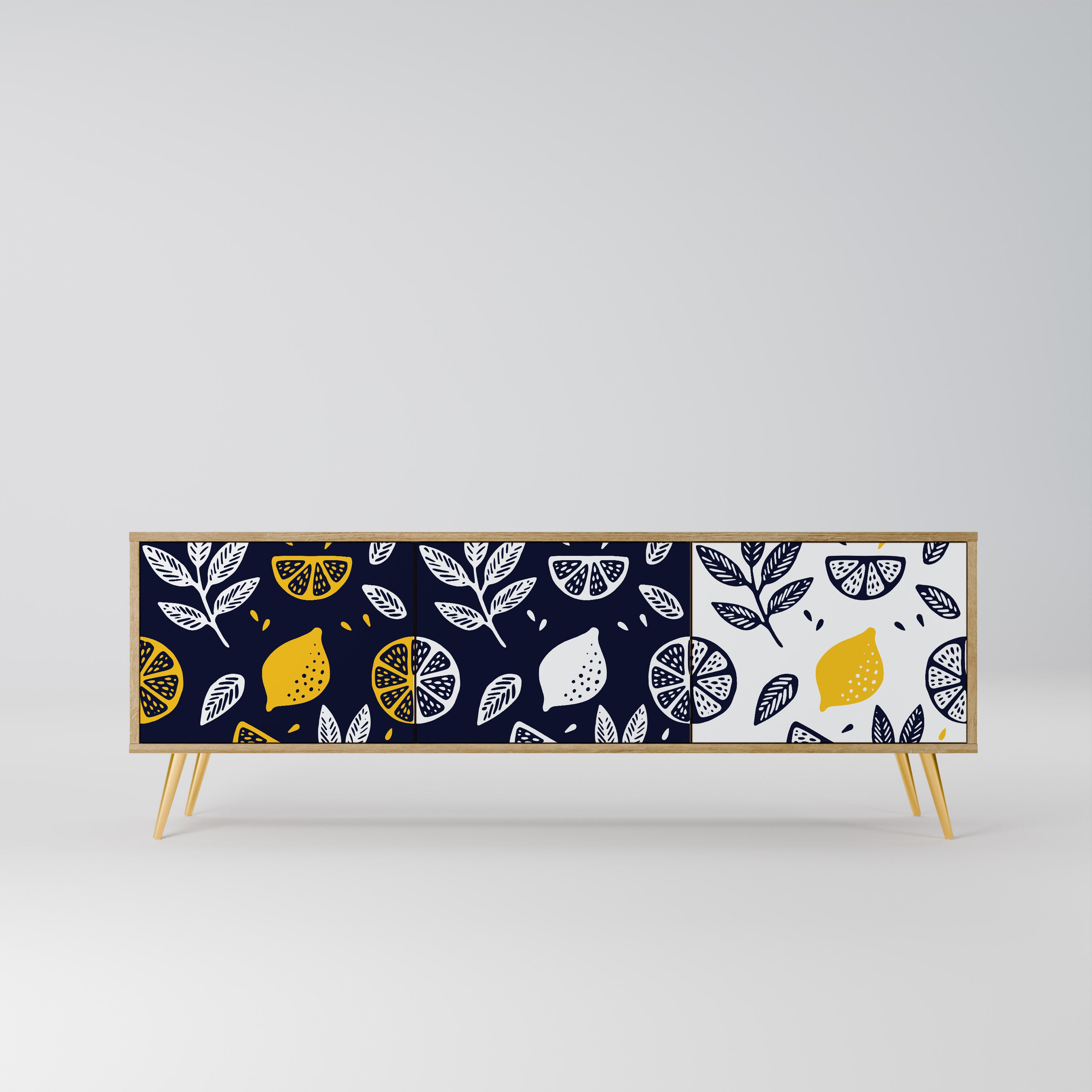 Mueble de TV de 3 puertas en blanco y negro con efecto roble CITRUS