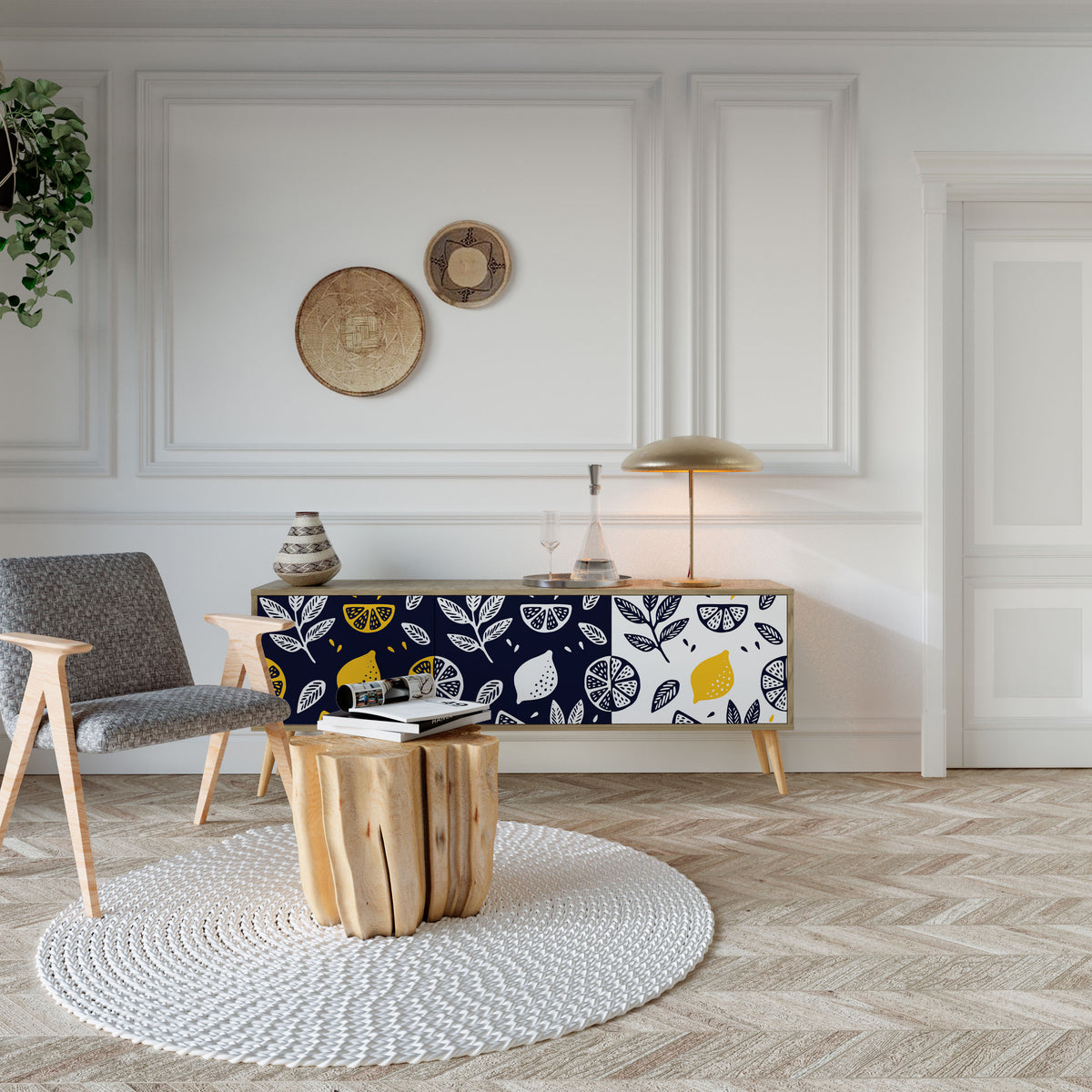 CITRUS BLACK AND WHITE Mueble de TV de 3 Puertas