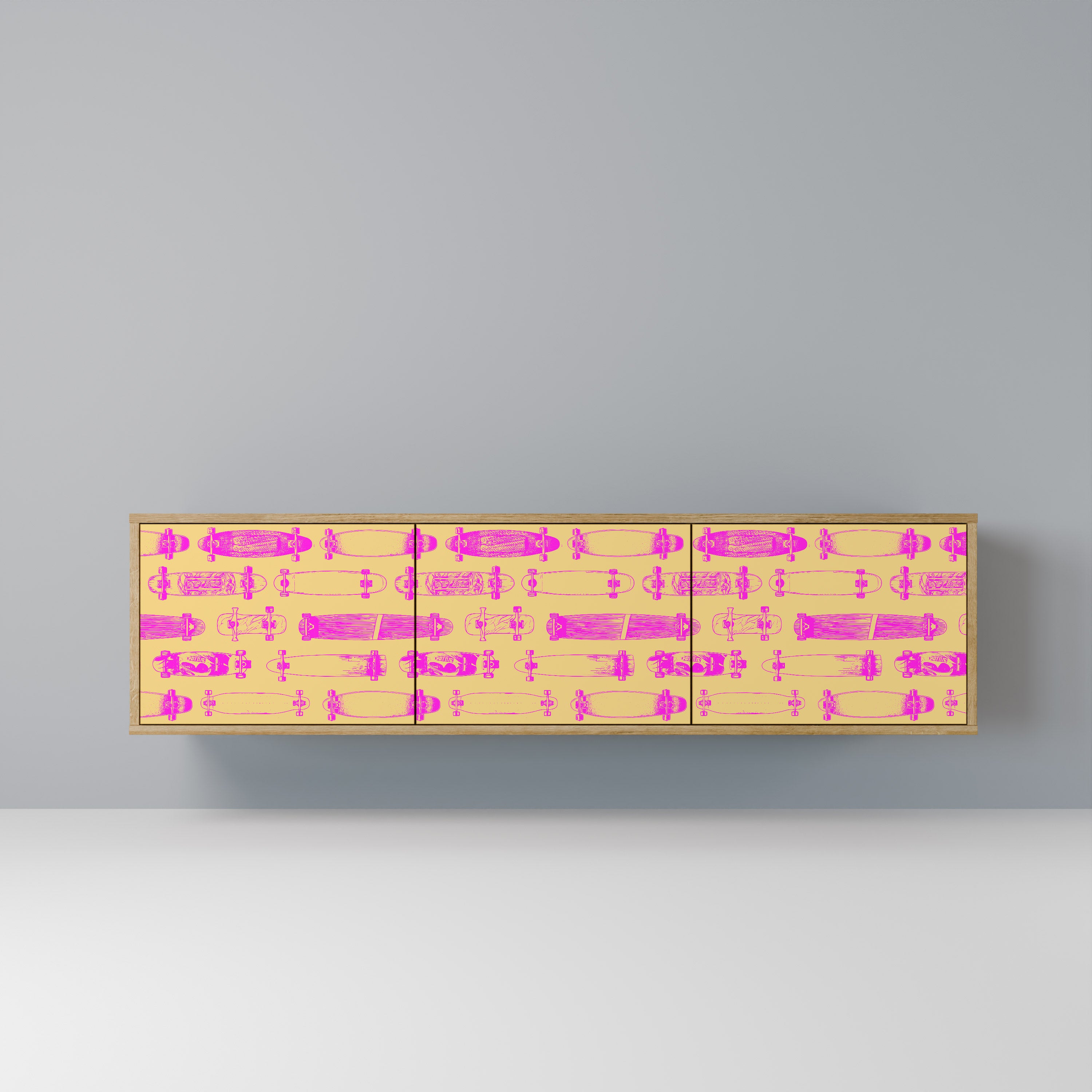 Mueble de TV de 3 puertas SKATEBOARD ARTISTRY con efecto roble