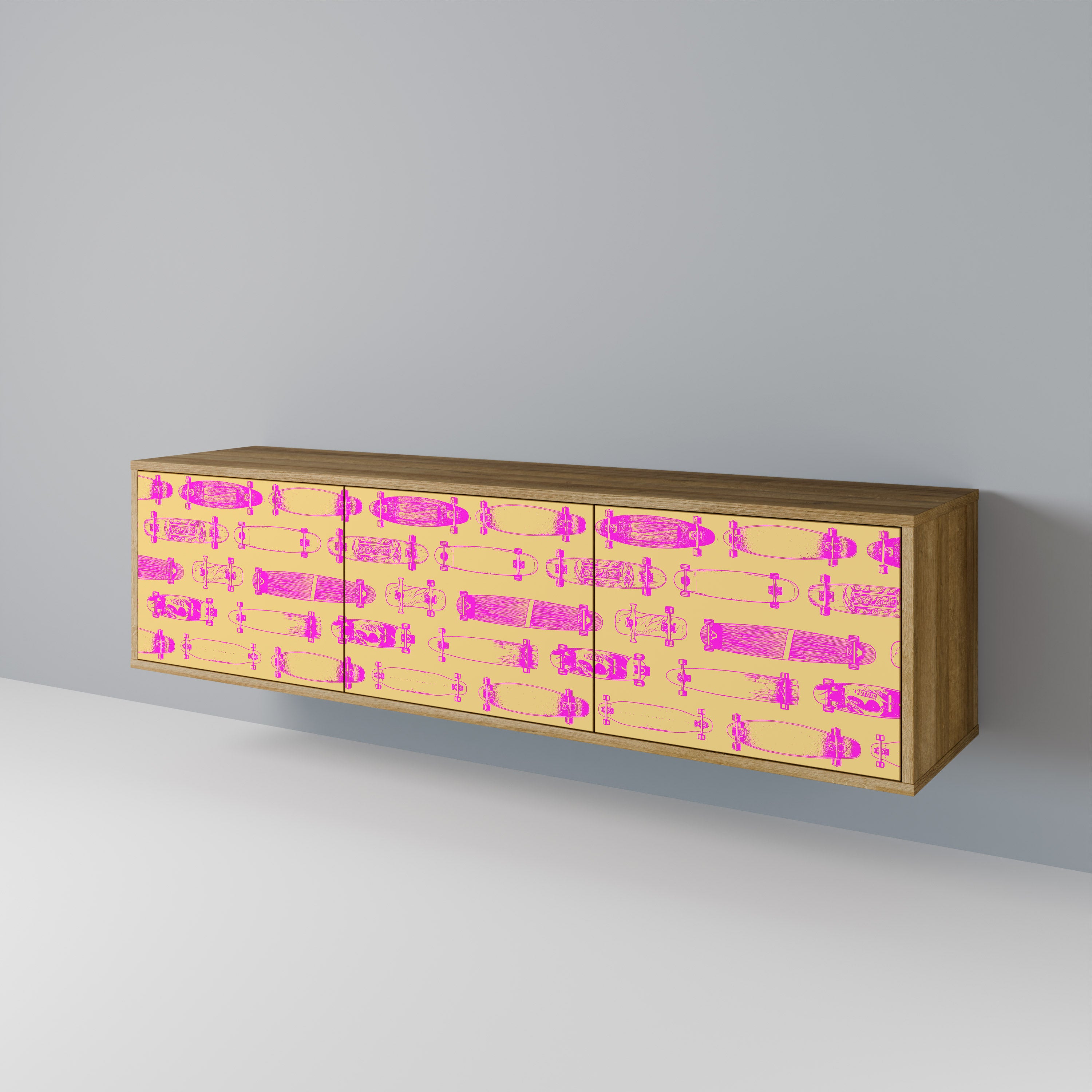 Mueble de TV de 3 puertas SKATEBOARD ARTISTRY con efecto roble