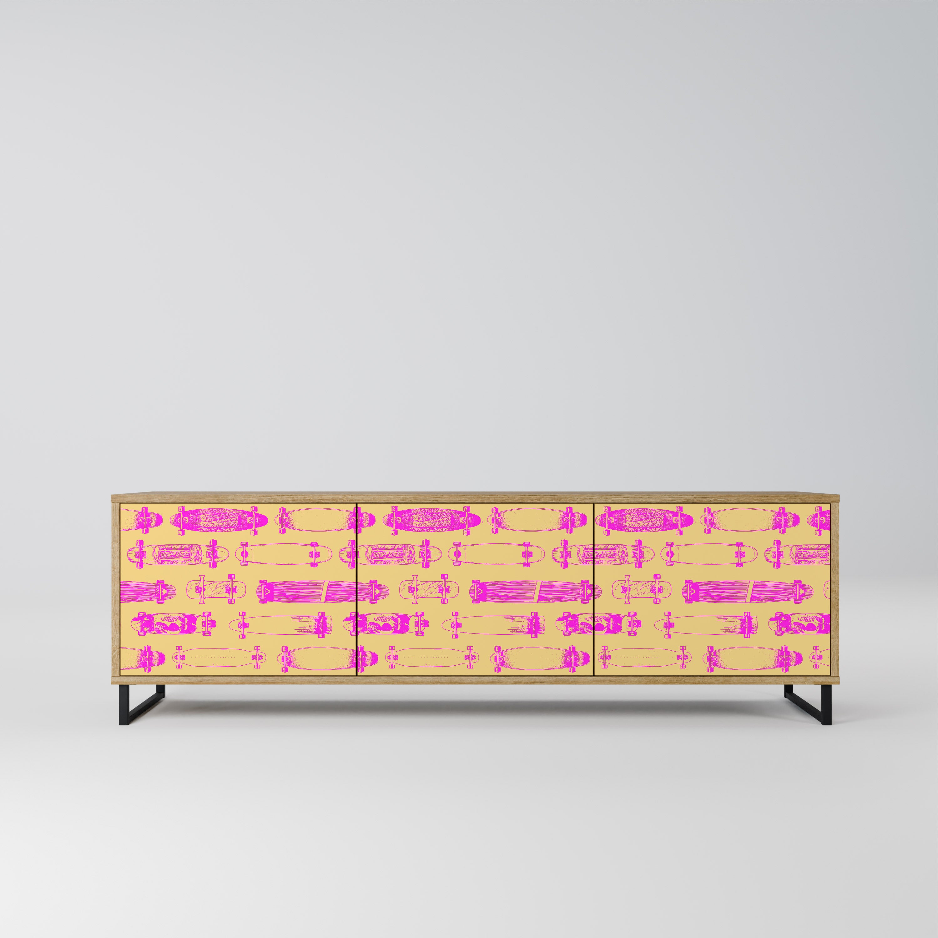 Mueble de TV de 3 puertas SKATEBOARD ARTISTRY con efecto roble