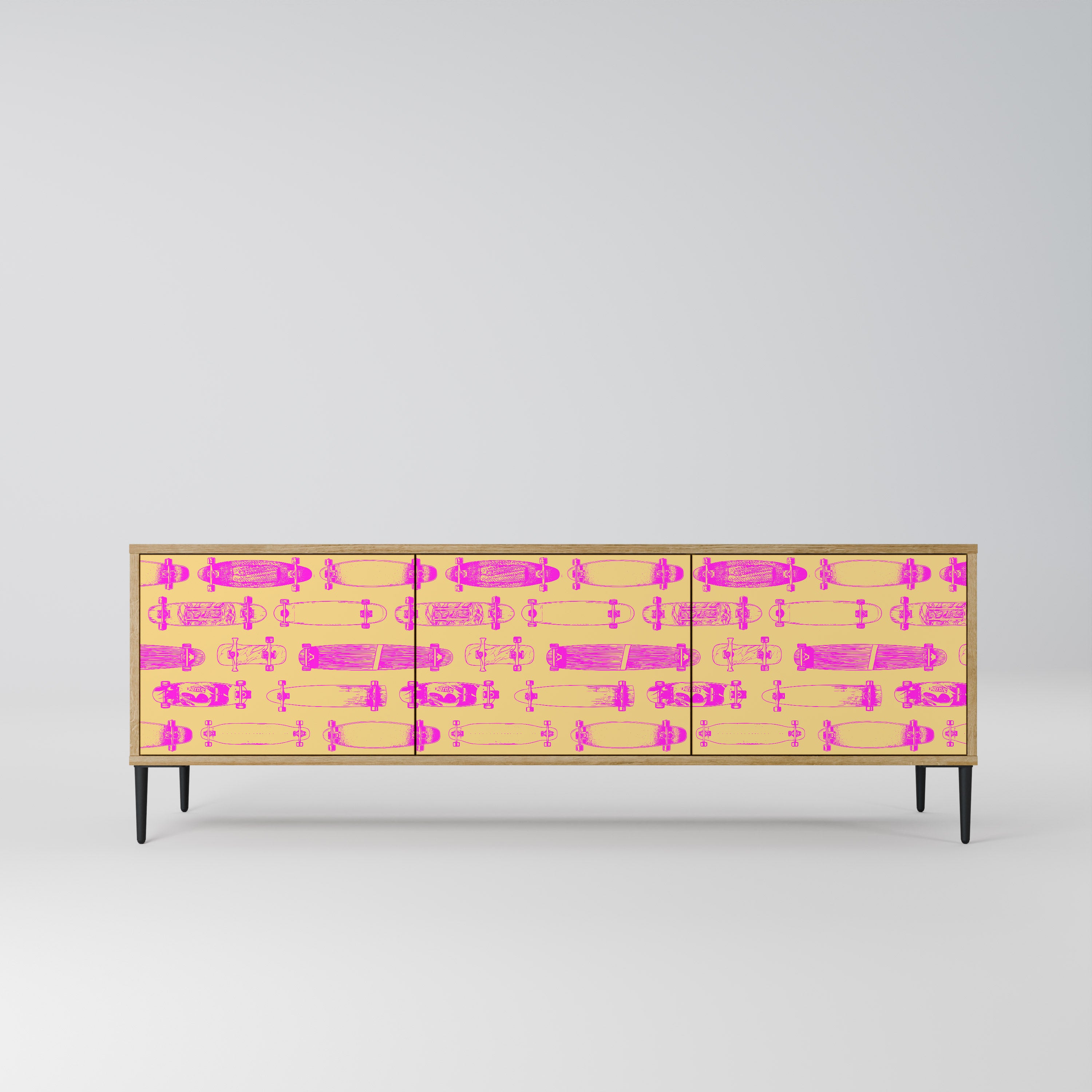 Mueble de TV de 3 puertas SKATEBOARD ARTISTRY con efecto roble