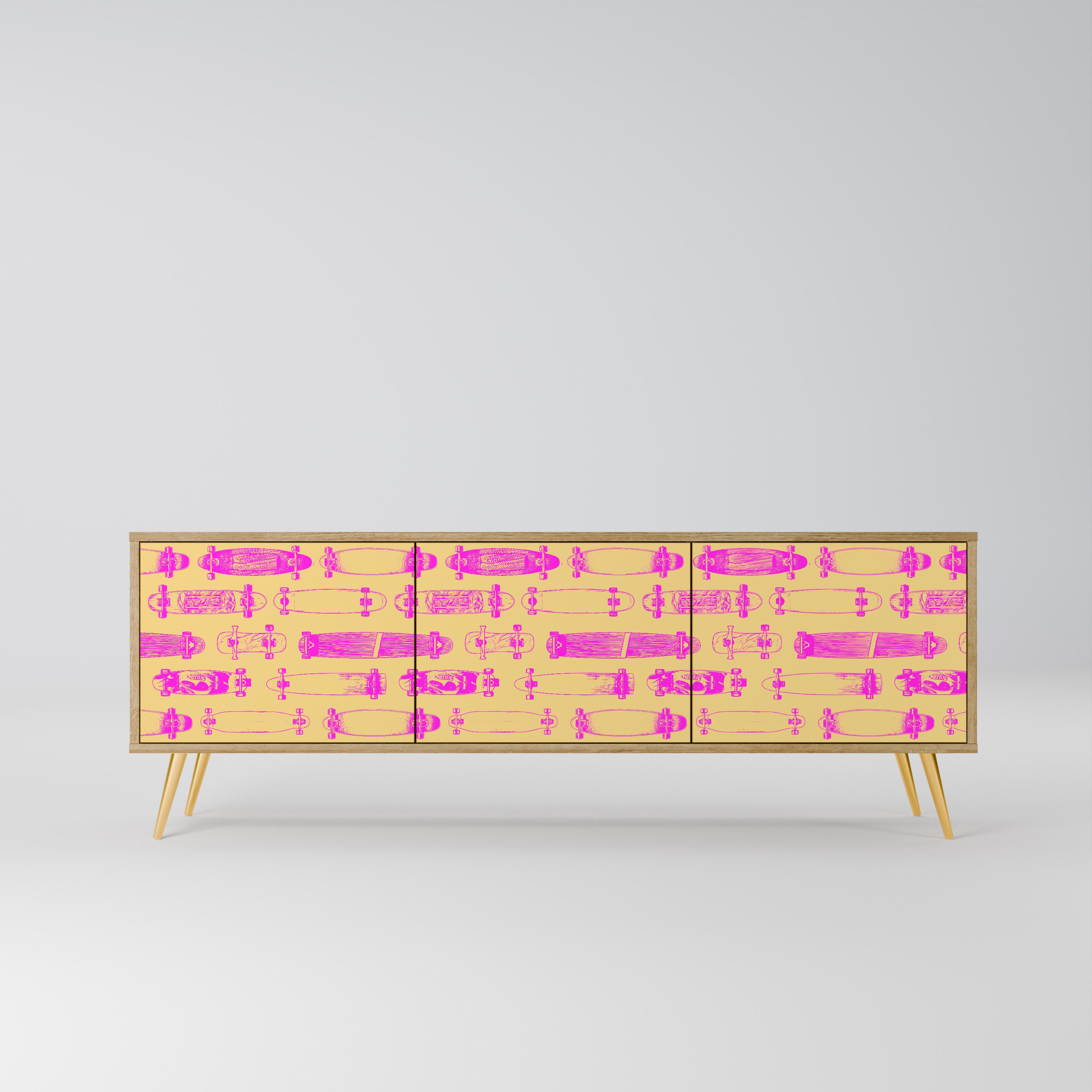 Mueble de TV de 3 puertas SKATEBOARD ARTISTRY con efecto roble