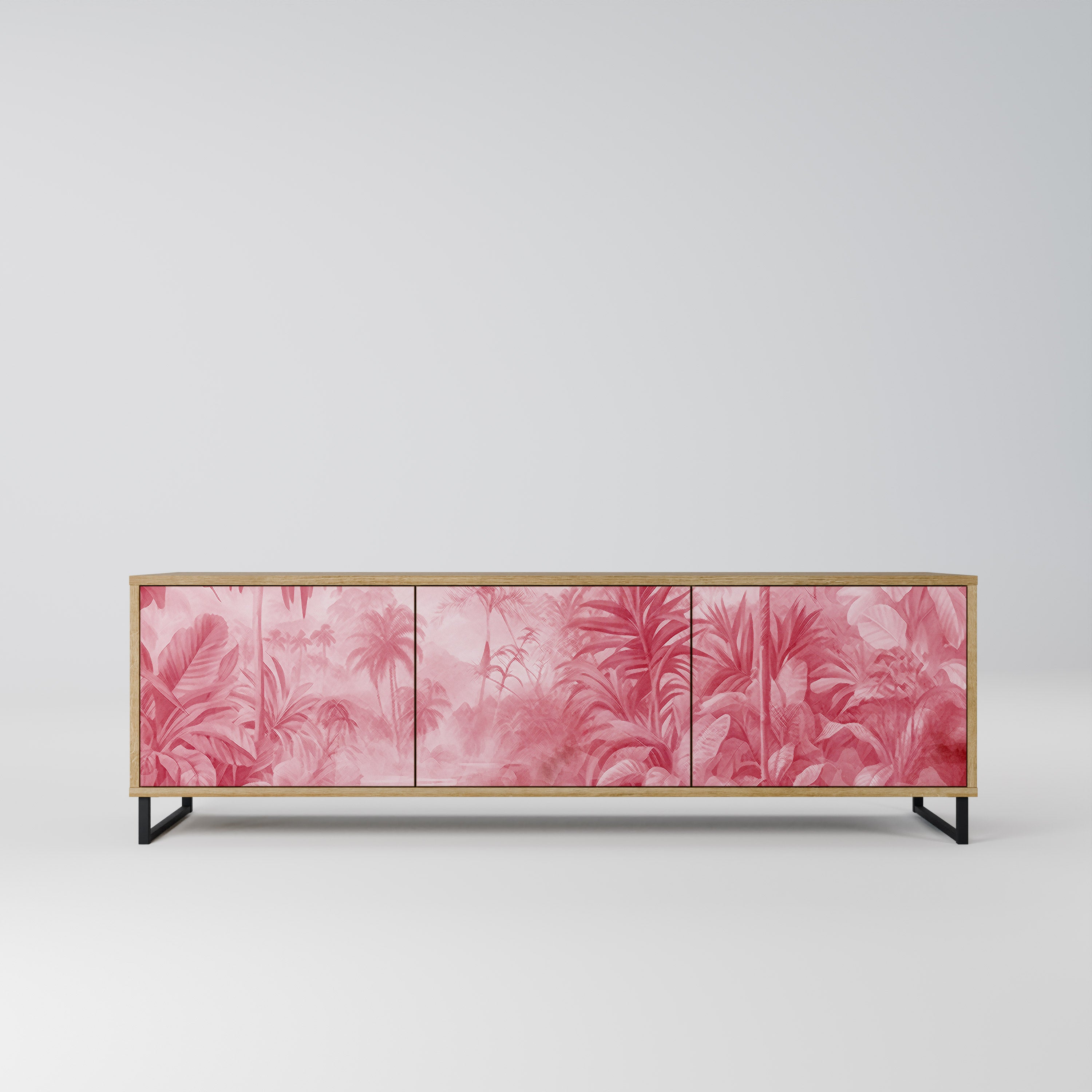 SWEET TROPICS Mueble de TV de 3 puertas con efecto roble
