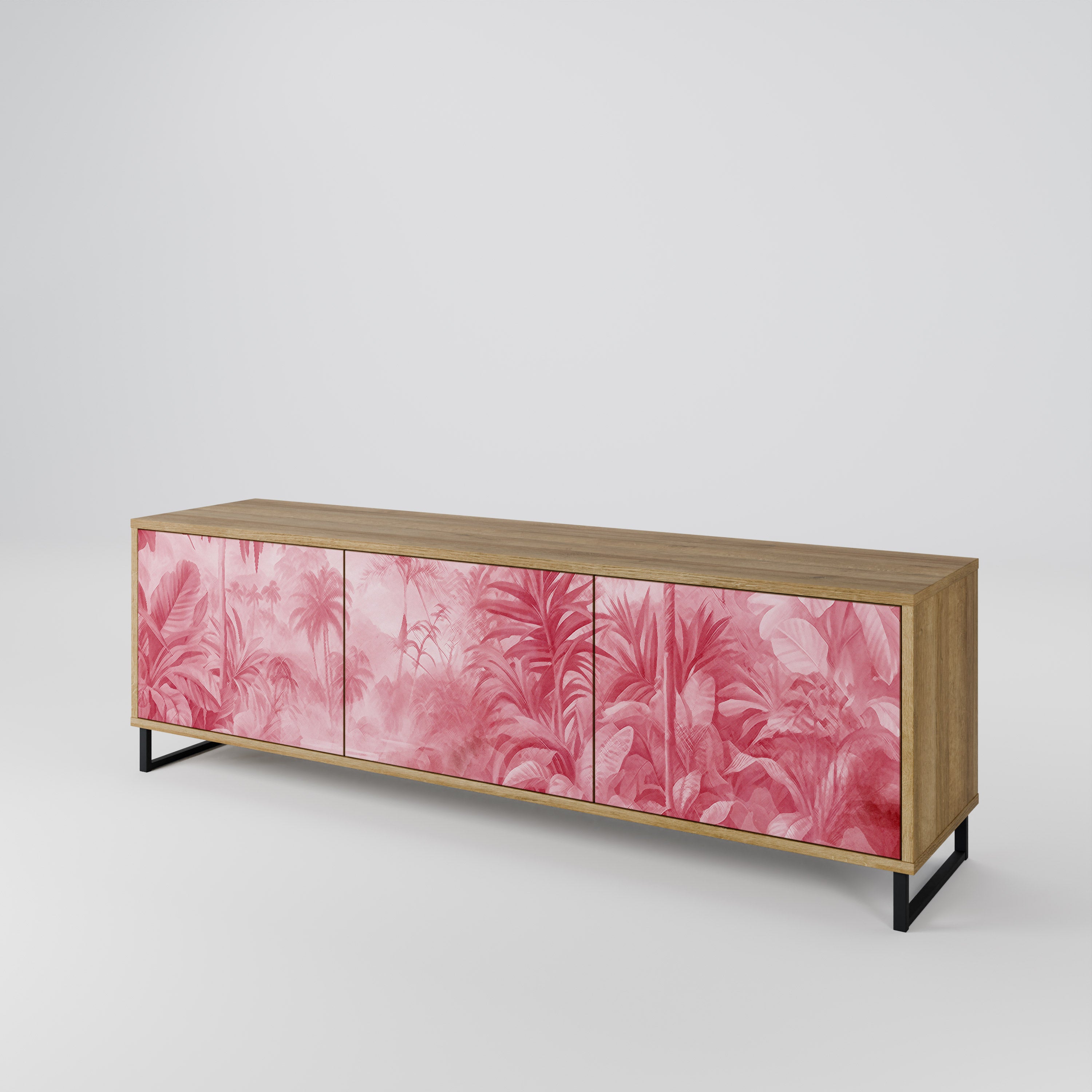 SWEET TROPICS Mueble de TV de 3 puertas con efecto roble