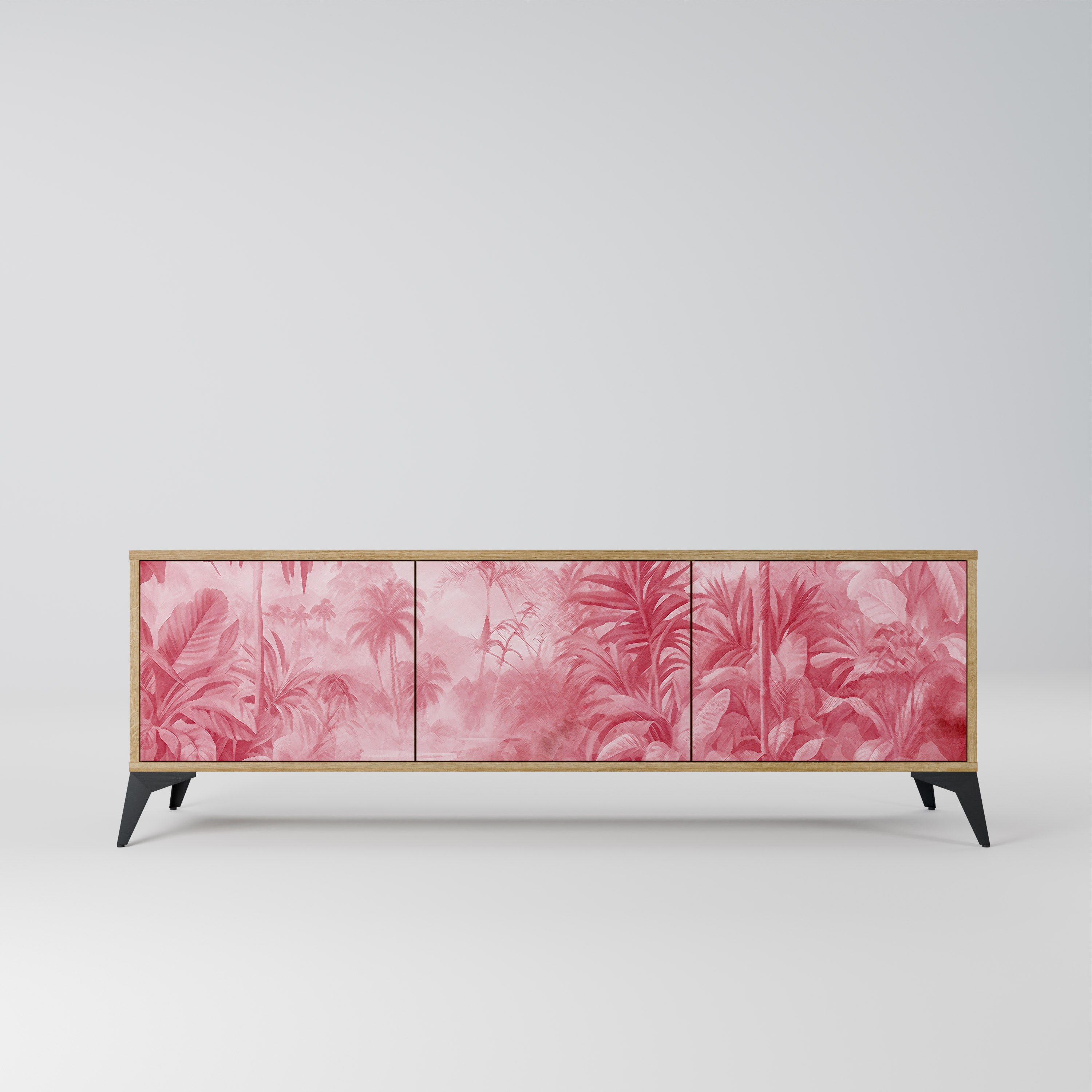 SWEET TROPICS Mueble de TV de 3 puertas con efecto roble