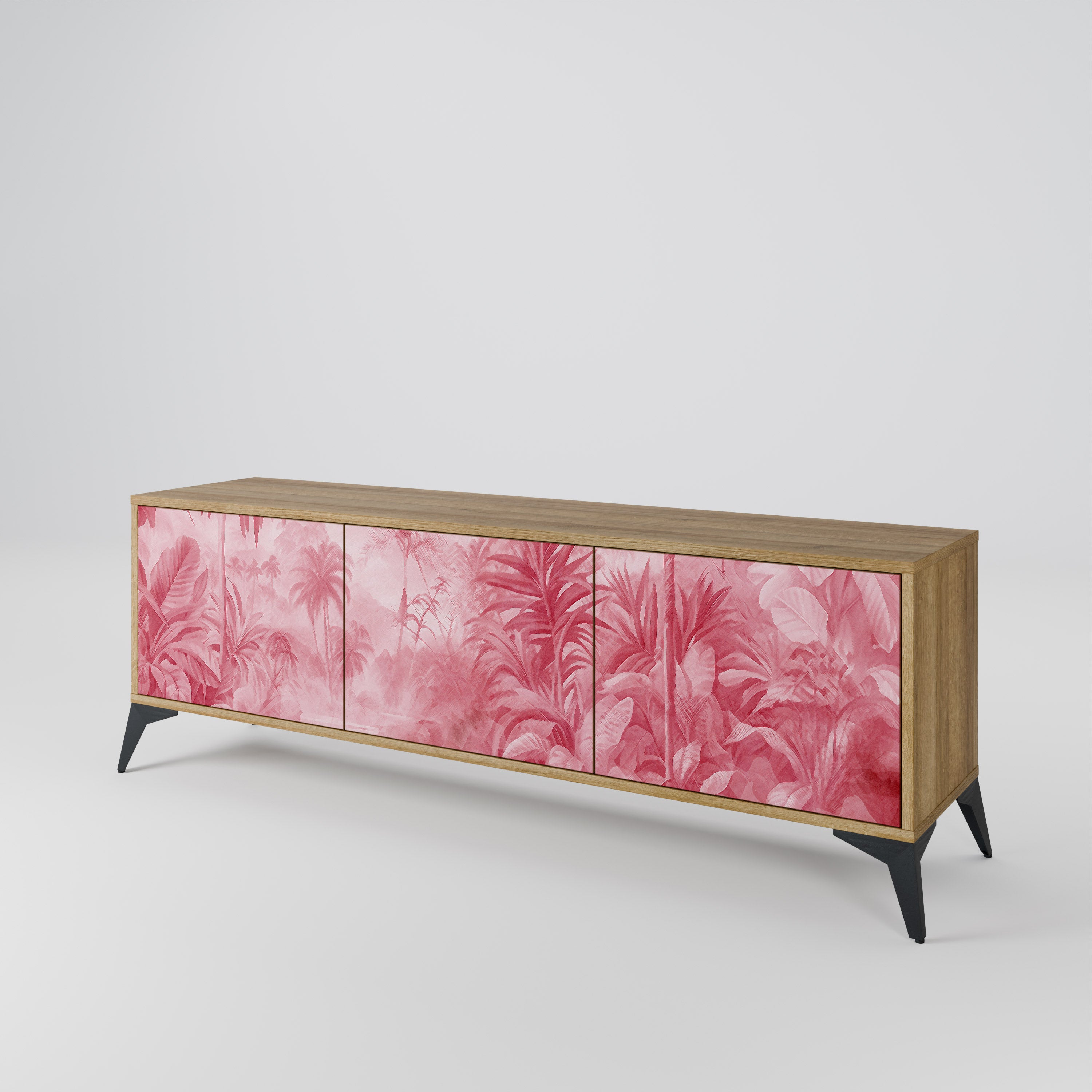 SWEET TROPICS Mueble de TV de 3 puertas con efecto roble