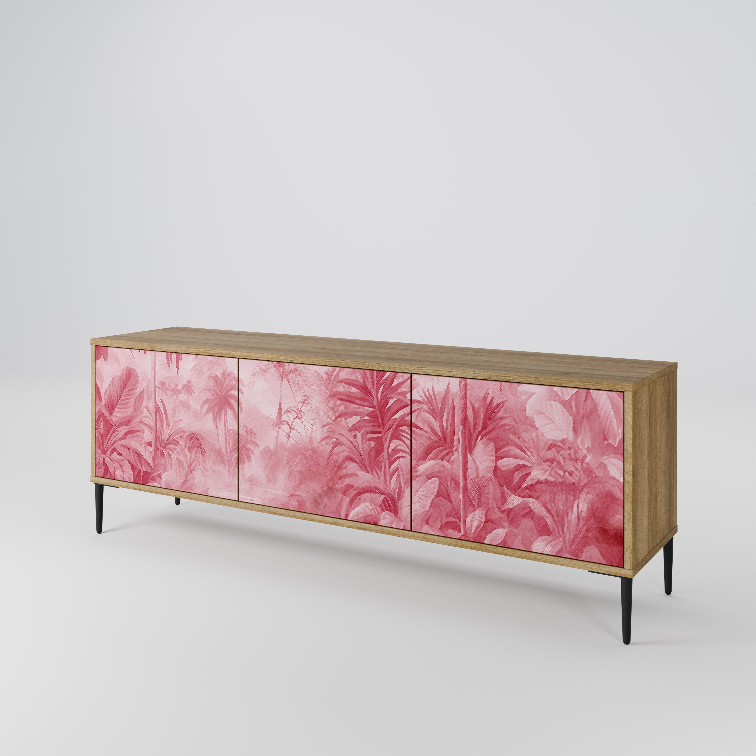 SWEET TROPICS Mueble de TV de 3 puertas con efecto roble