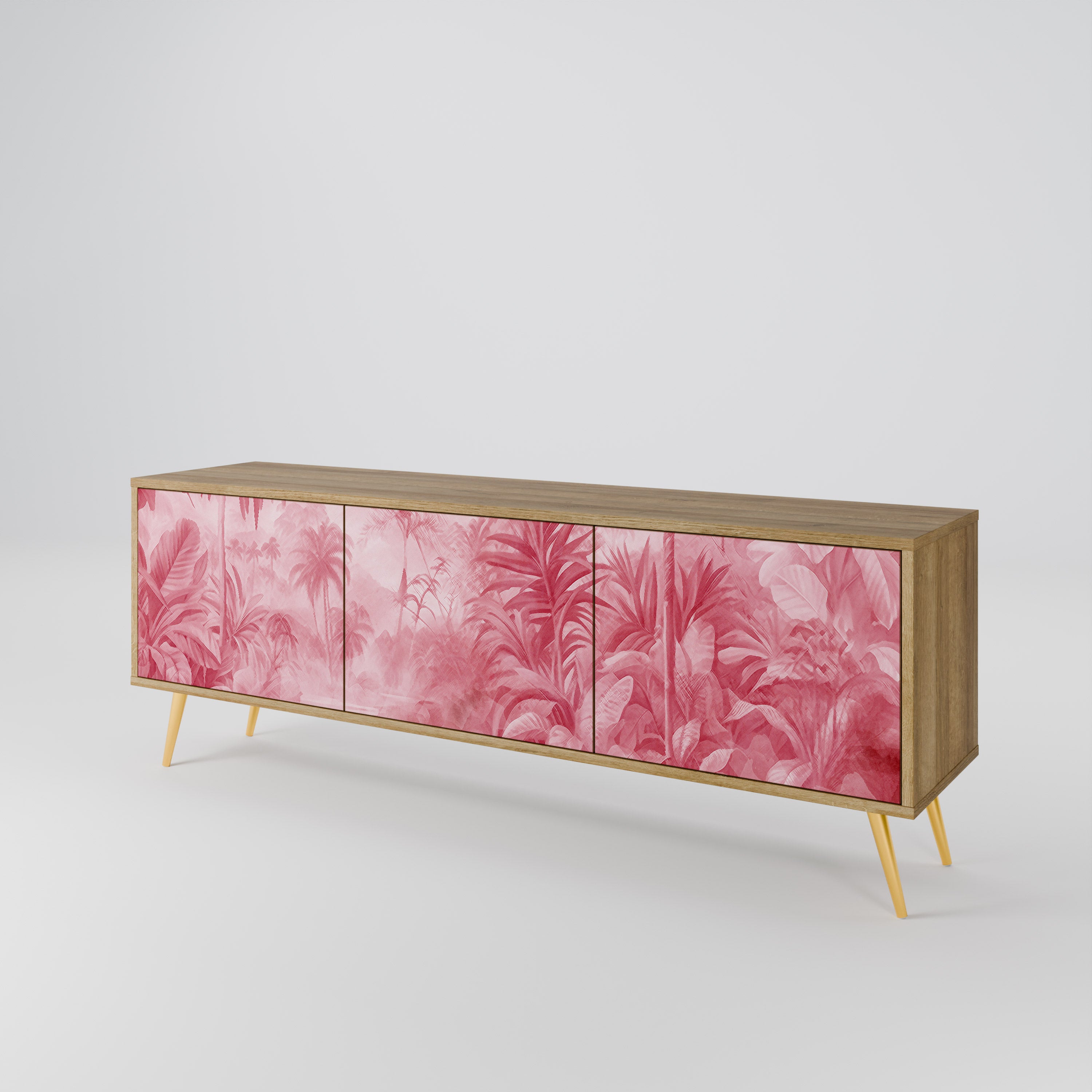 SWEET TROPICS Mueble de TV de 3 puertas con efecto roble